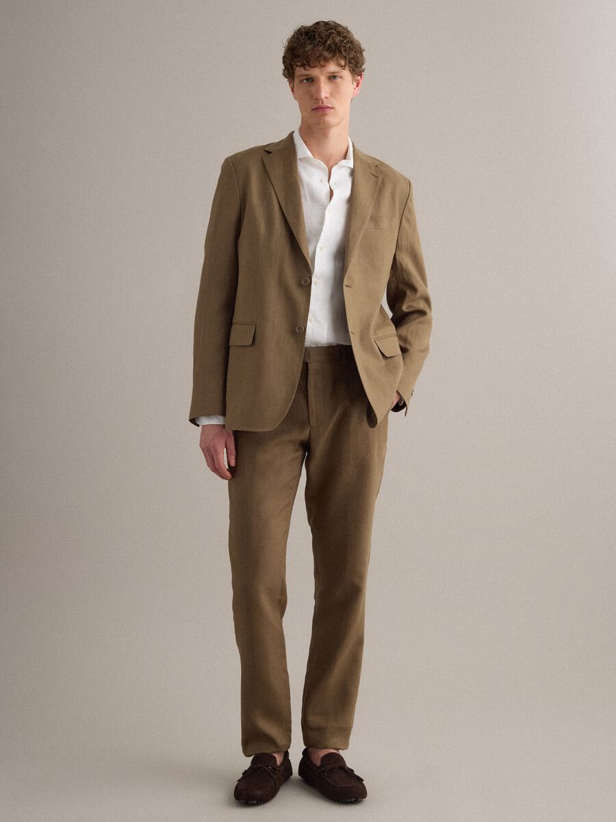 Pantaloni in puro lino marrone regular fit_1