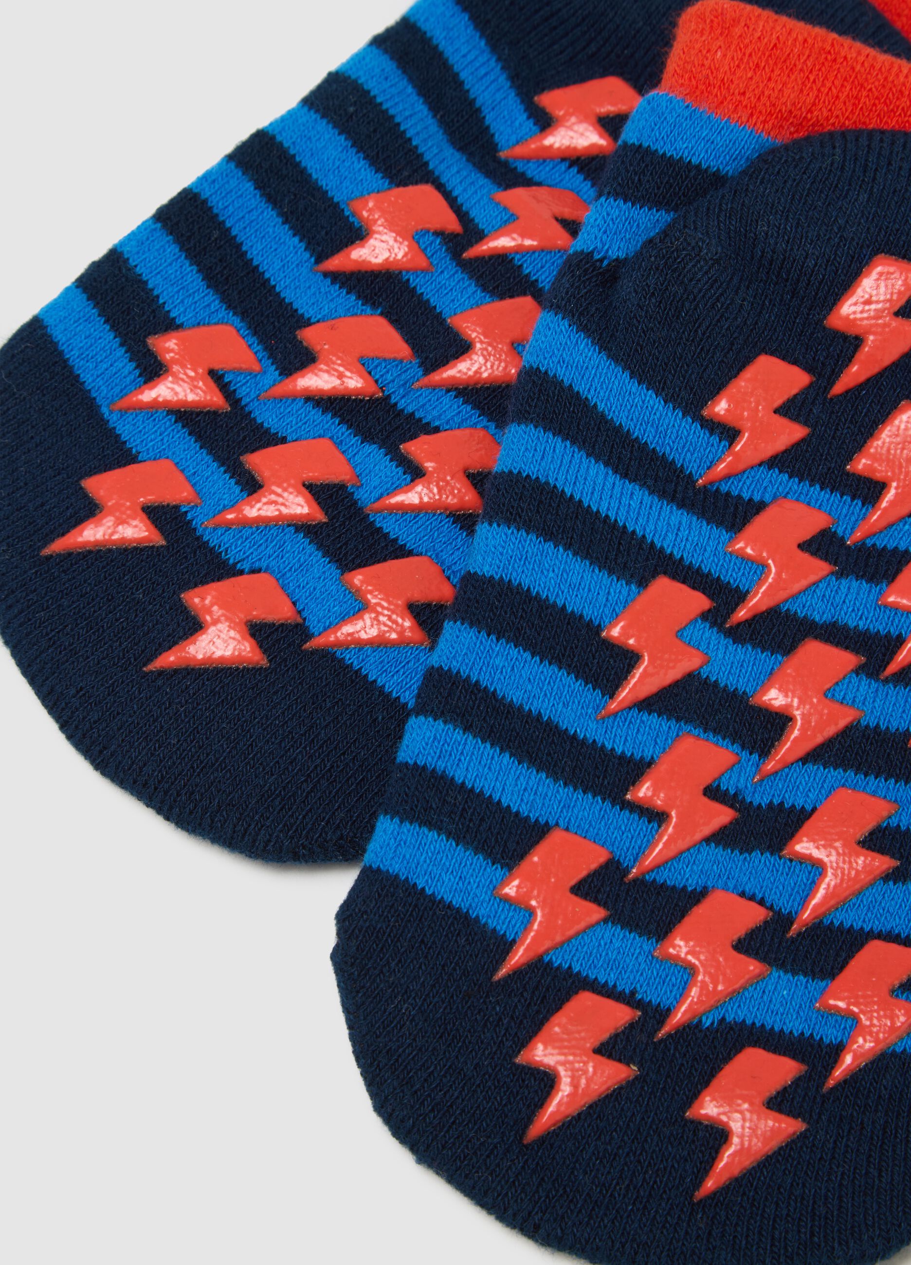 Children's multi-coloured striped anti-slip cotton blend socks