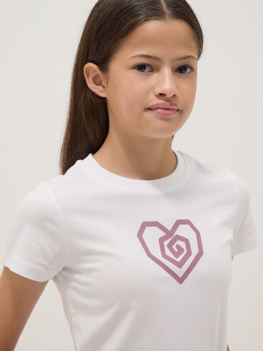 Girls' white organic cotton short-sleeved T-shirt, regular fit_0