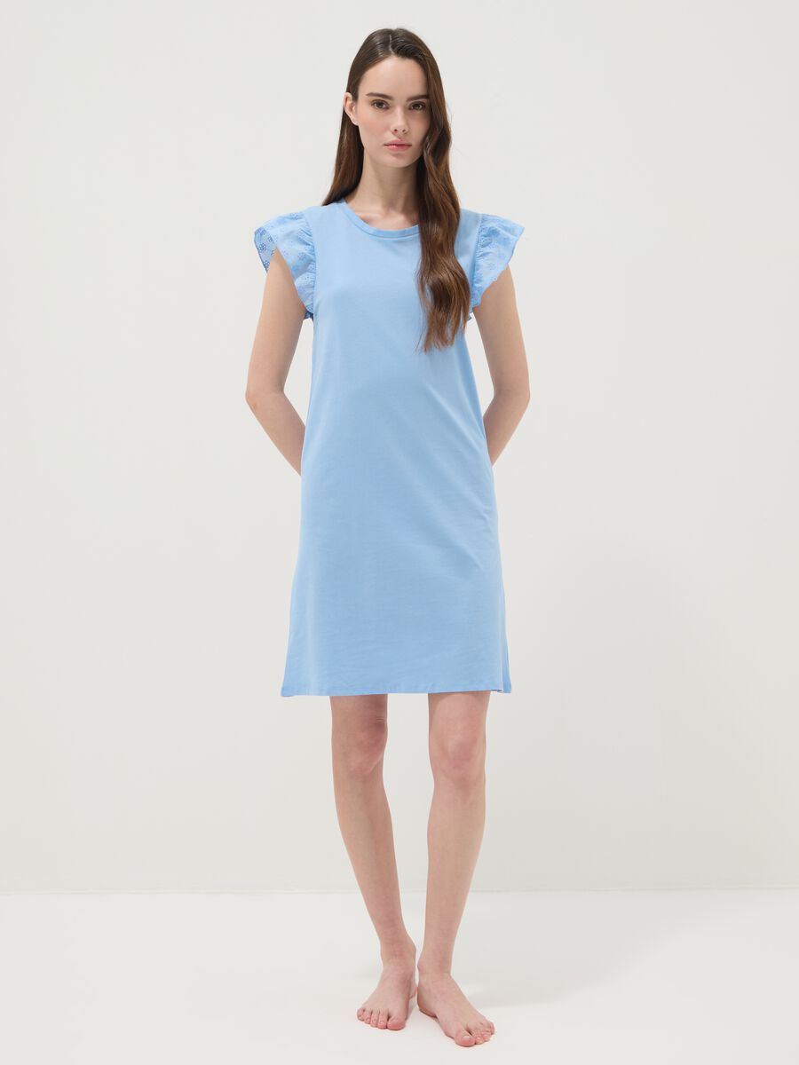 Sky-blue pure cotton nightdress with ruffle trim_0