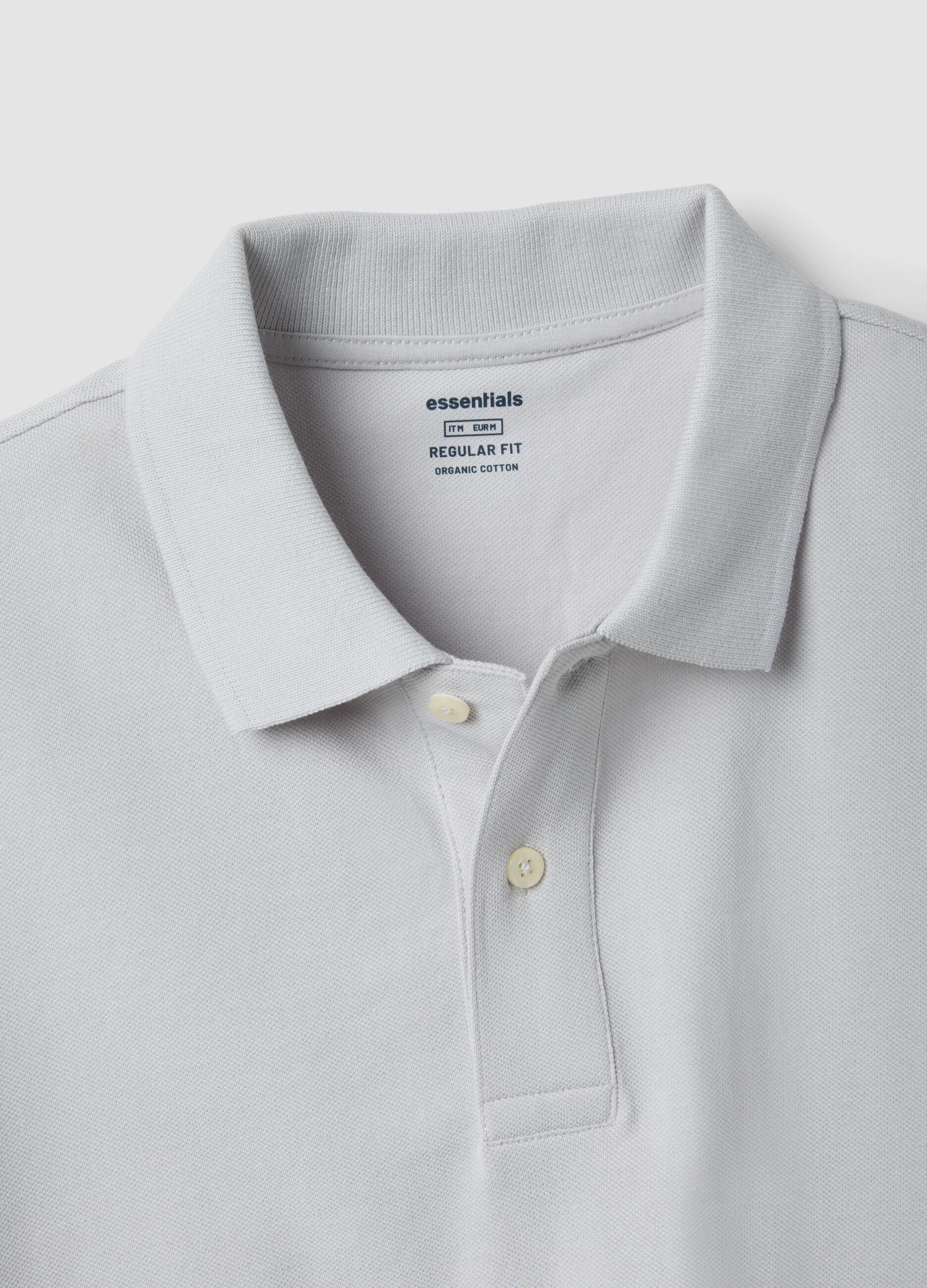 Grey cotton short-sleeved polo regular fit