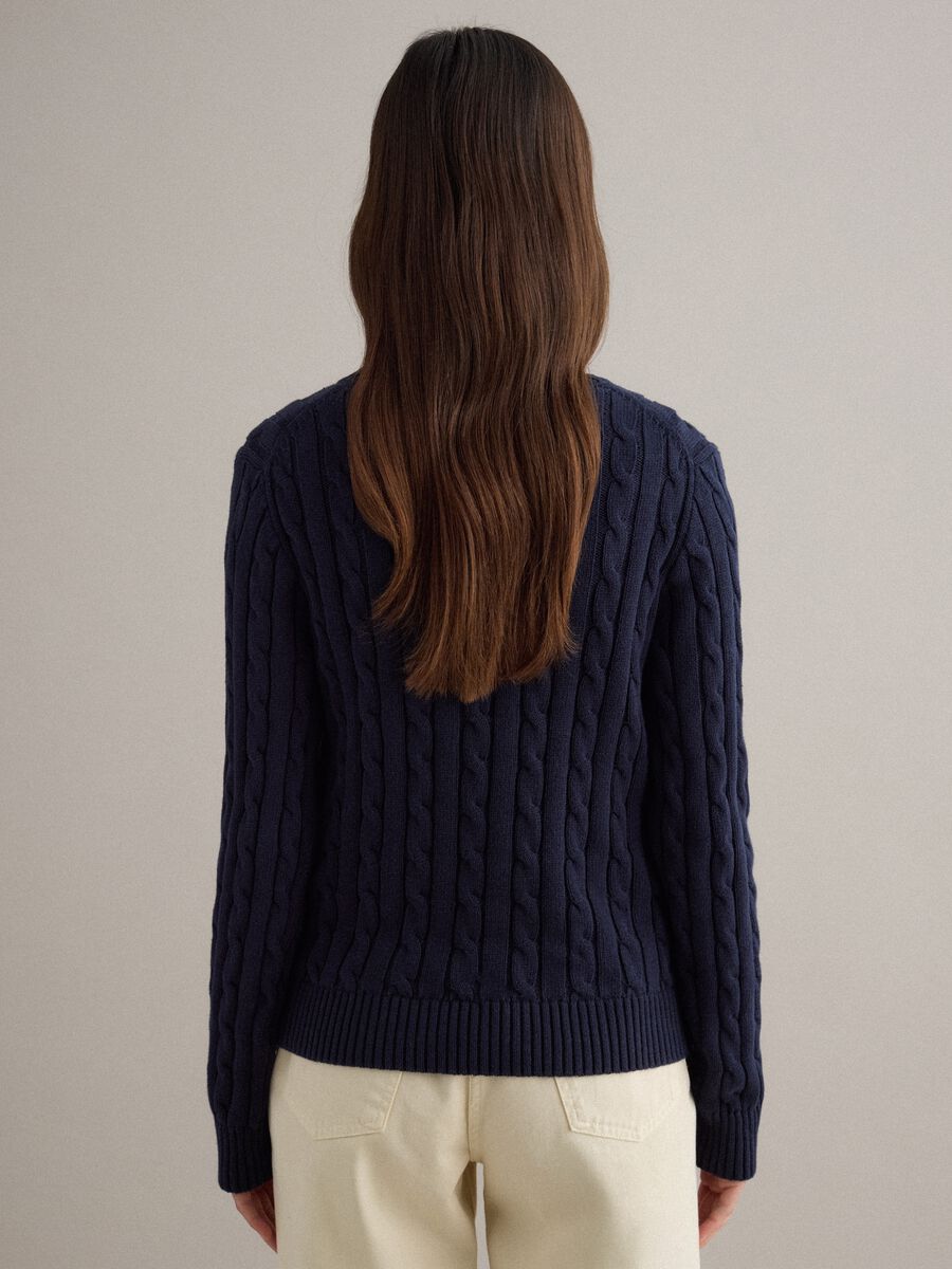 Blue sweater in pure cotton with regular fit and cable knit_4