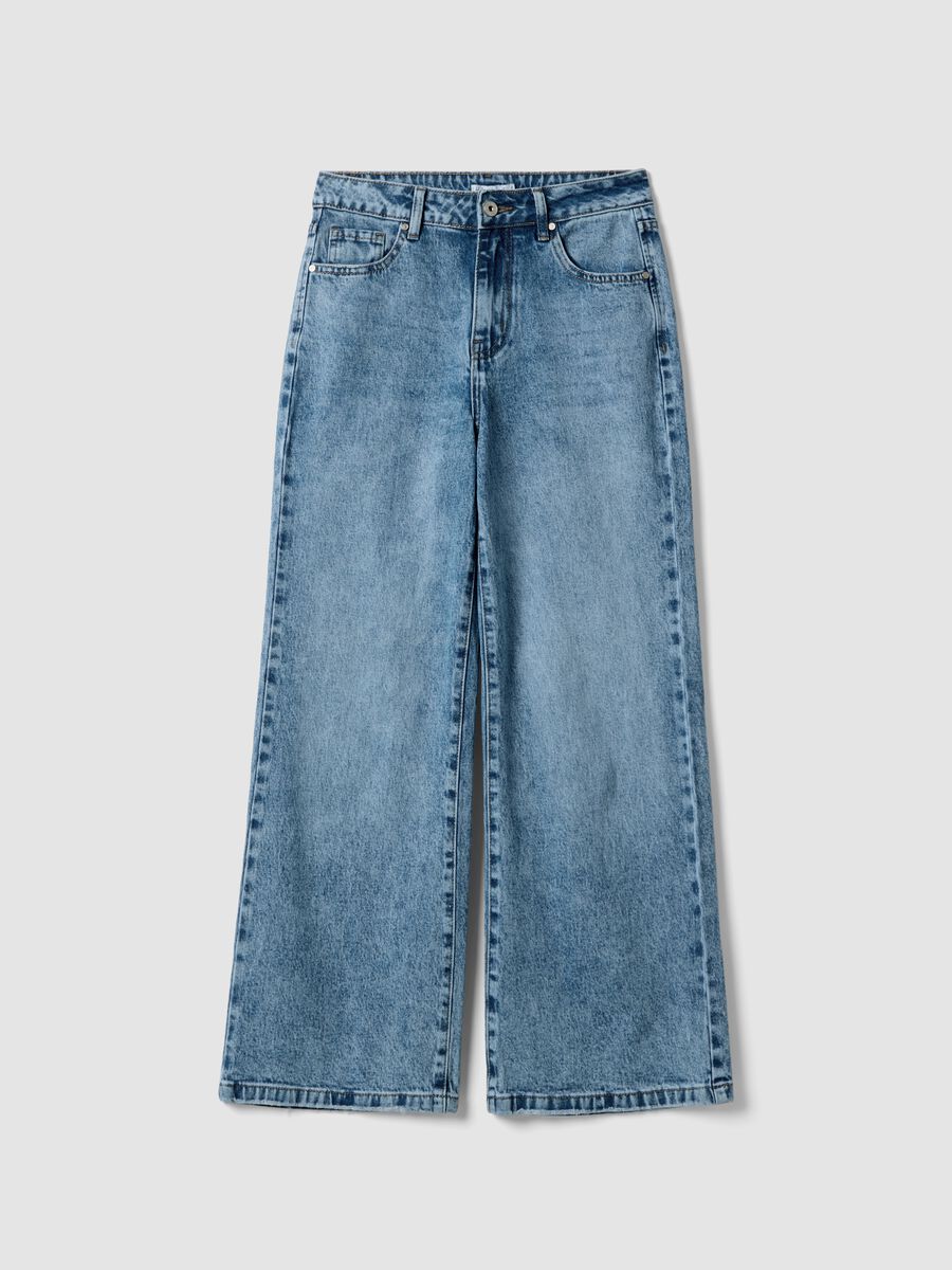 Regular fit blue denim cotton blend trousers_4