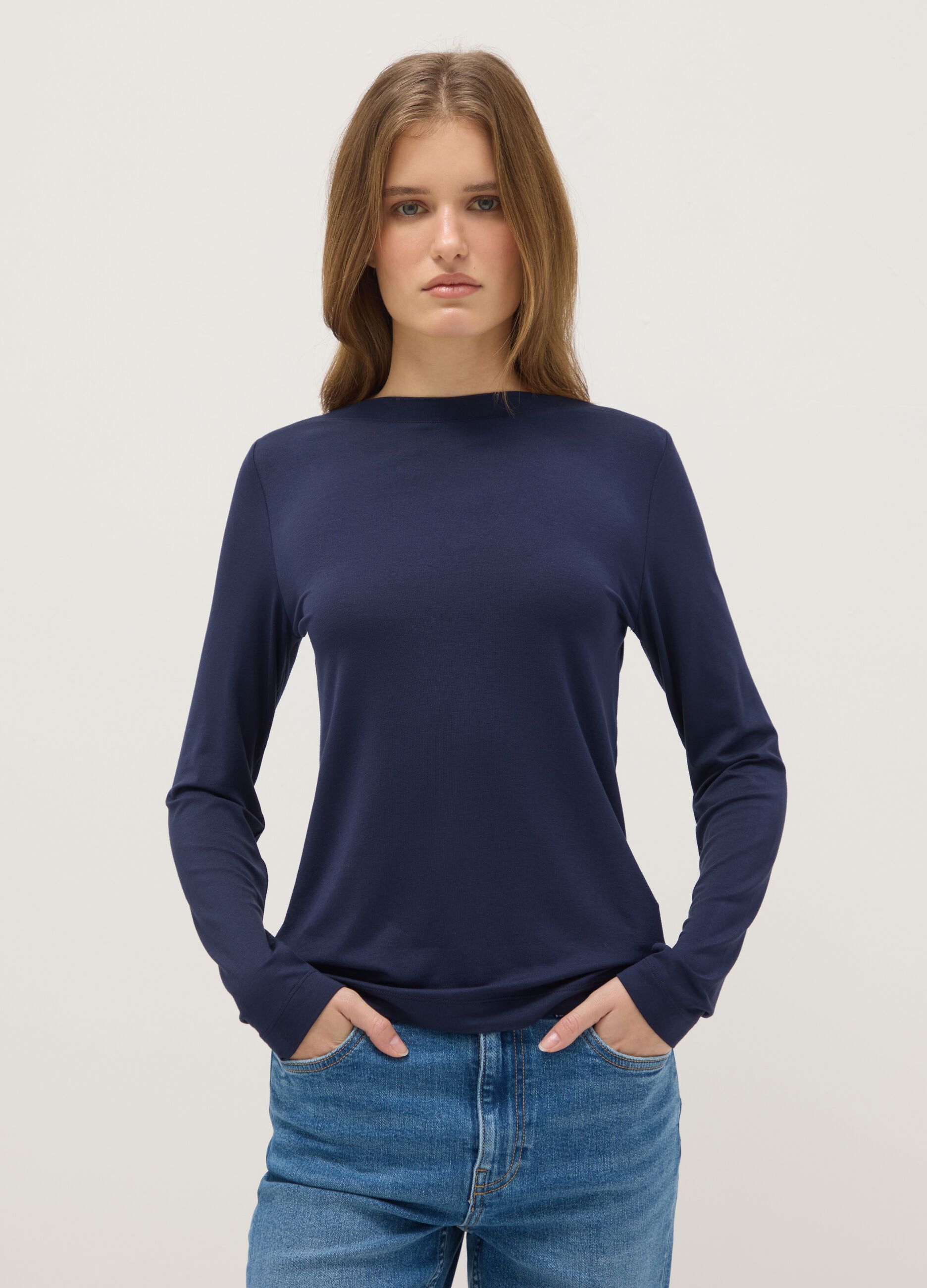 Blue long sleeve crew neck T-shirt regular fit