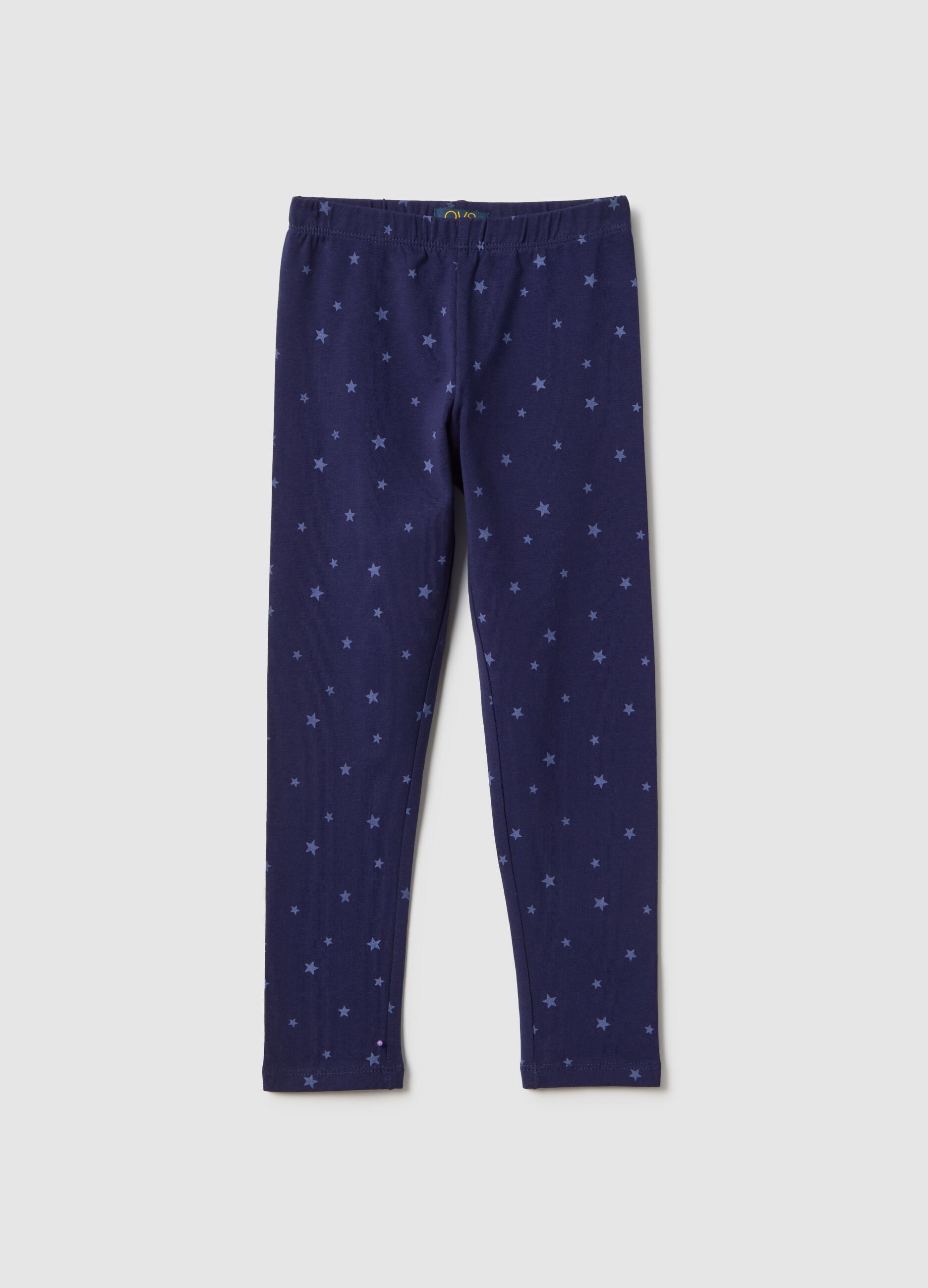 Purple Stretch Cotton Girl's Skinny Fit Leggings with Stars