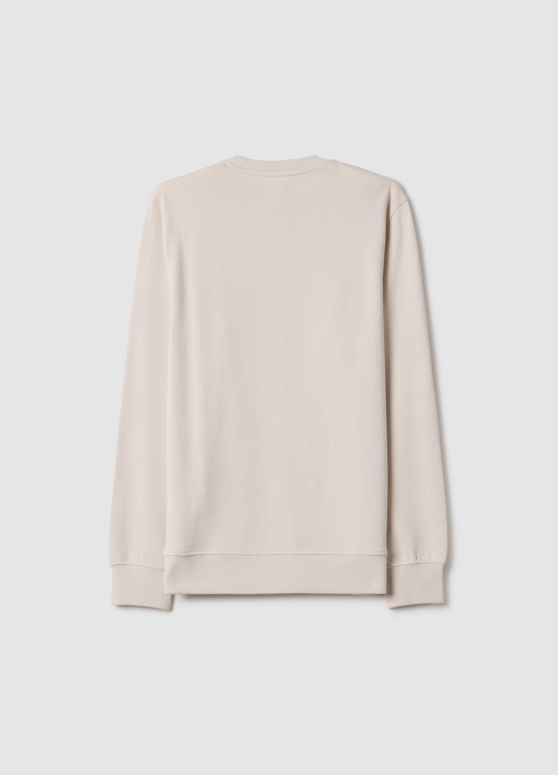 Beige crew-neck sweatshirt for boys in pure cotton regular fit with print
