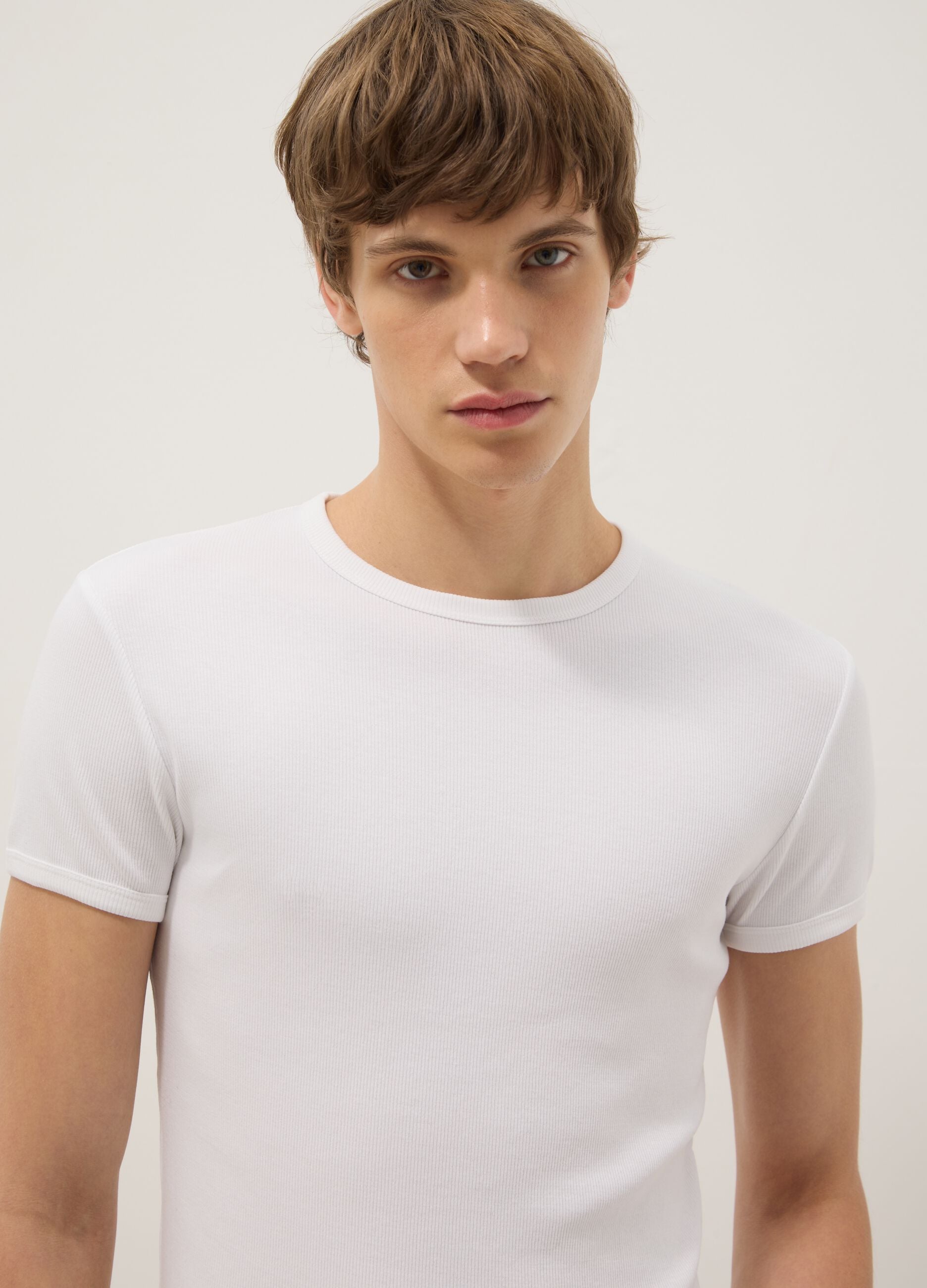 White slim fit stretch cotton t-shirt