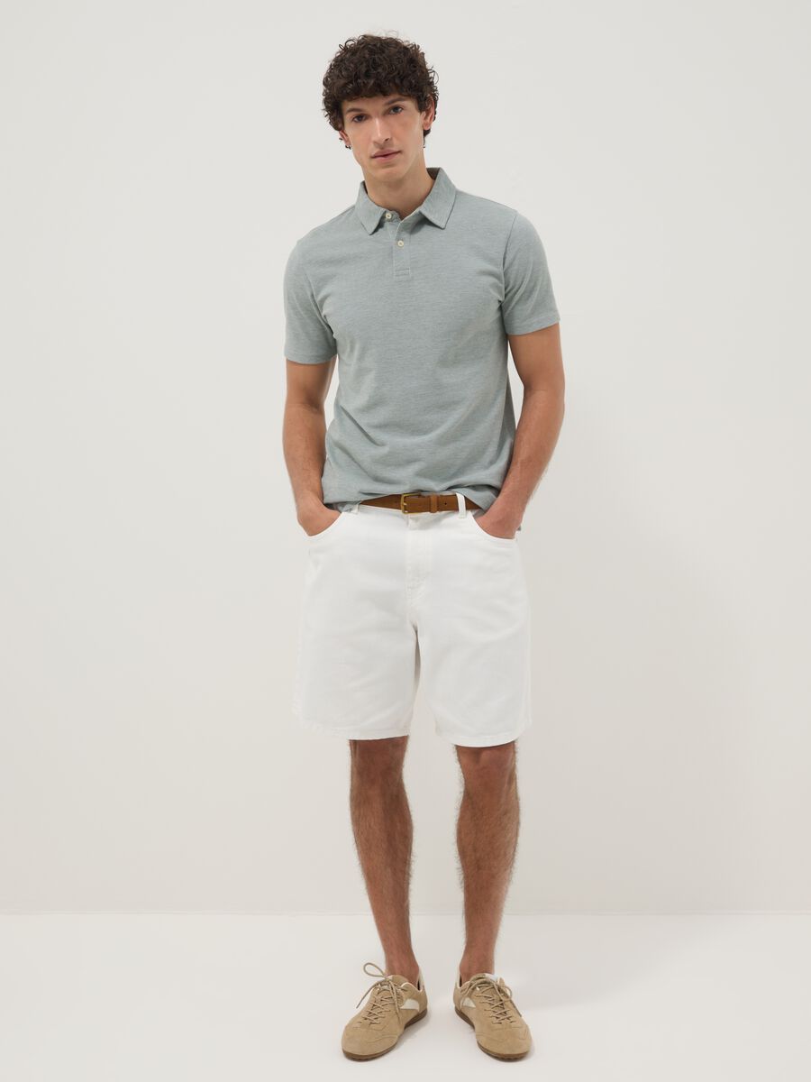 Grey short-sleeved polo shirt in pure cotton_1