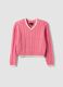 Pink pure cotton cable-knit V-neck jumper for girls_3