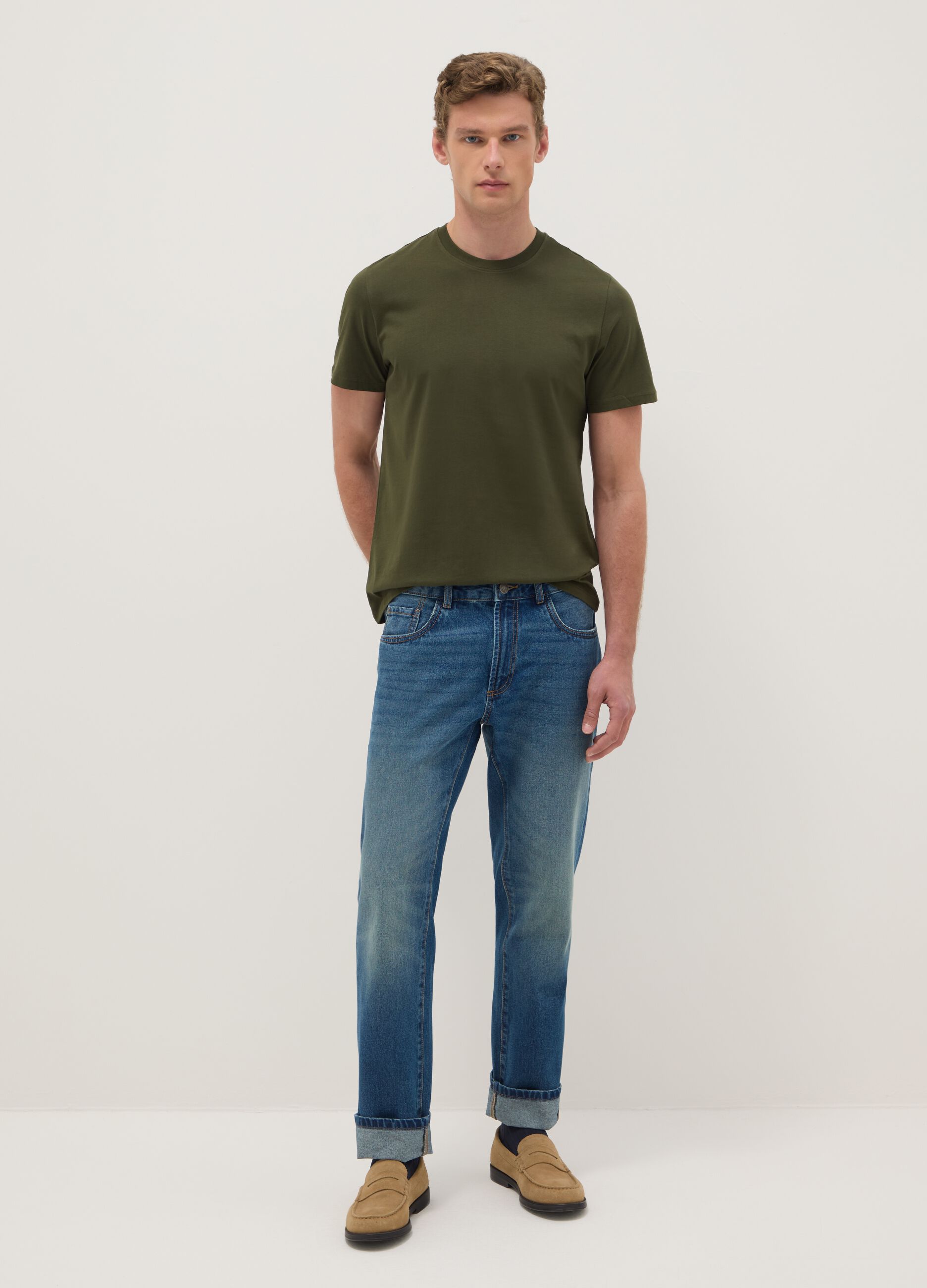 Green pure cotton regular fit T-shirt