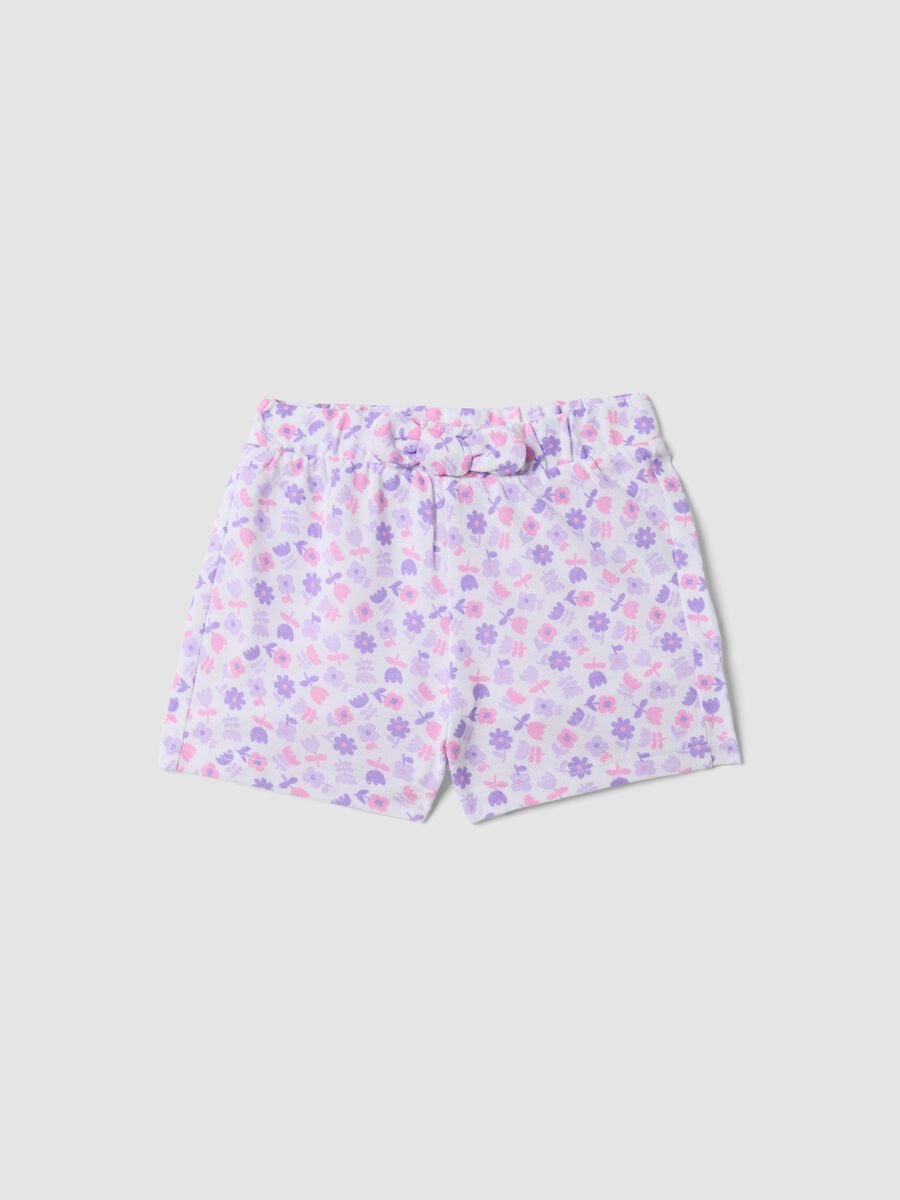 Purple pure cotton floral-print shorts for baby girls, regular fit_0