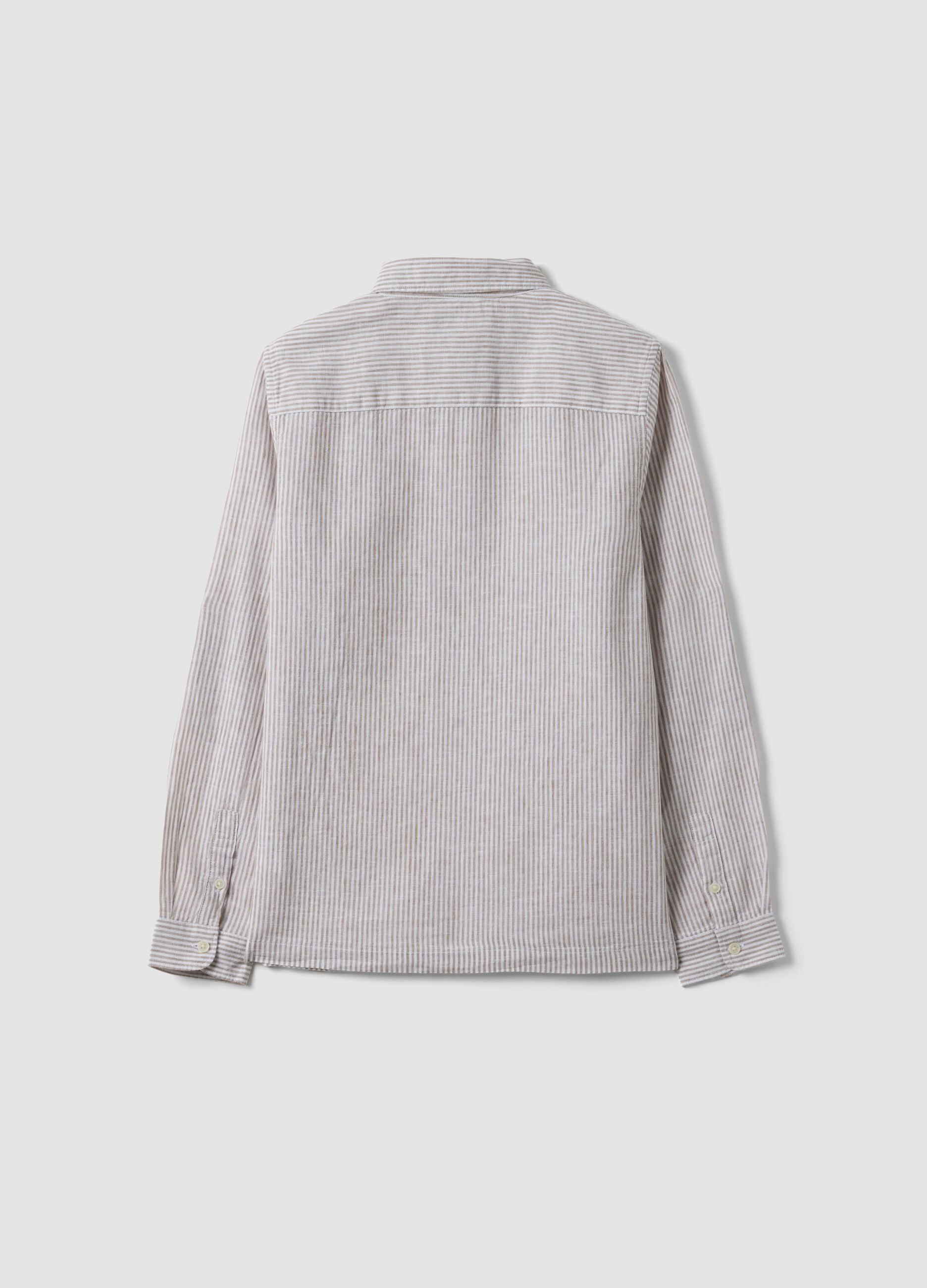 Boy's regular fit multicolour striped linen blend shirt