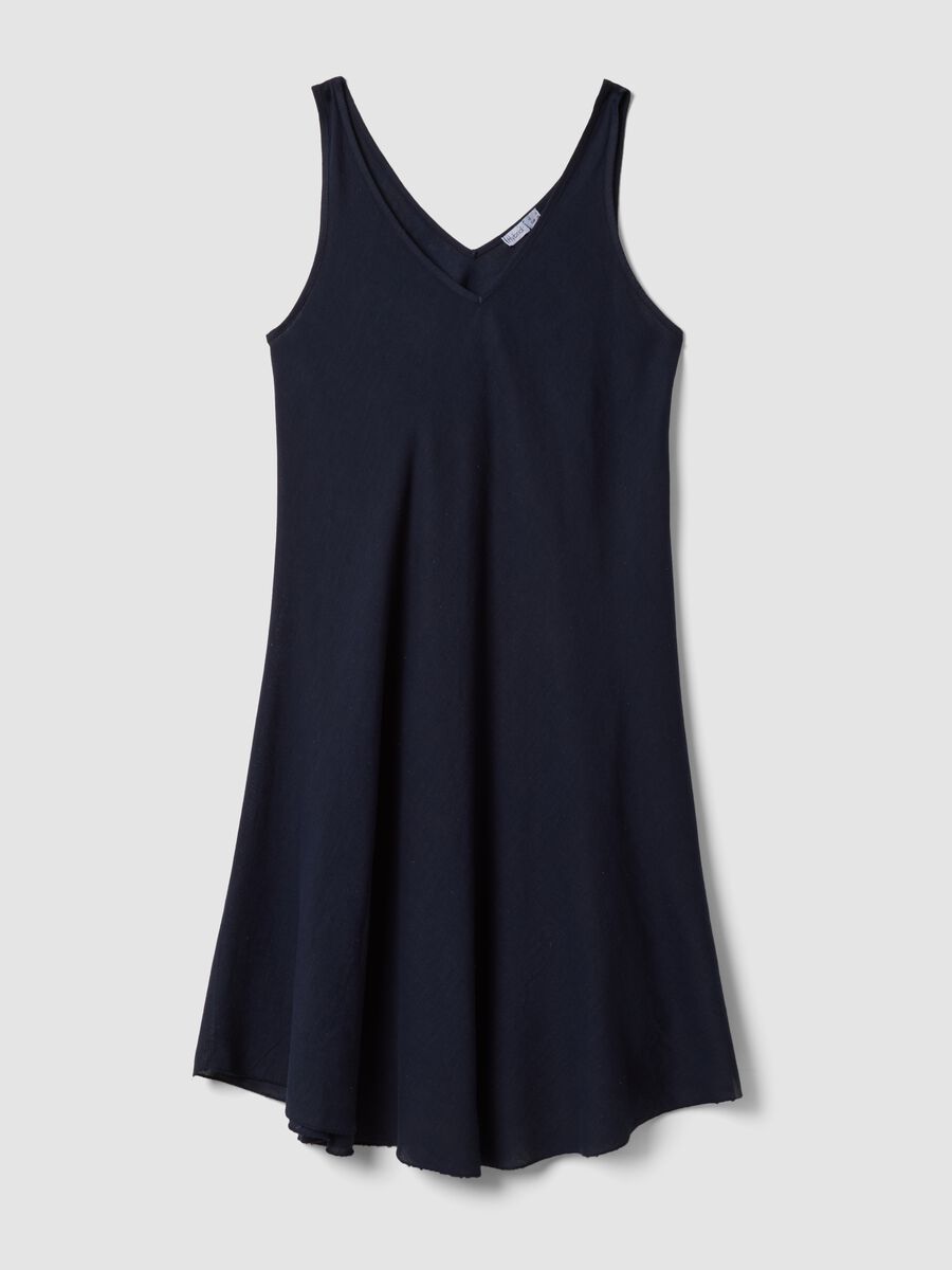 Blue linen-viscose blend midi dress with V-neck and regular fit_4