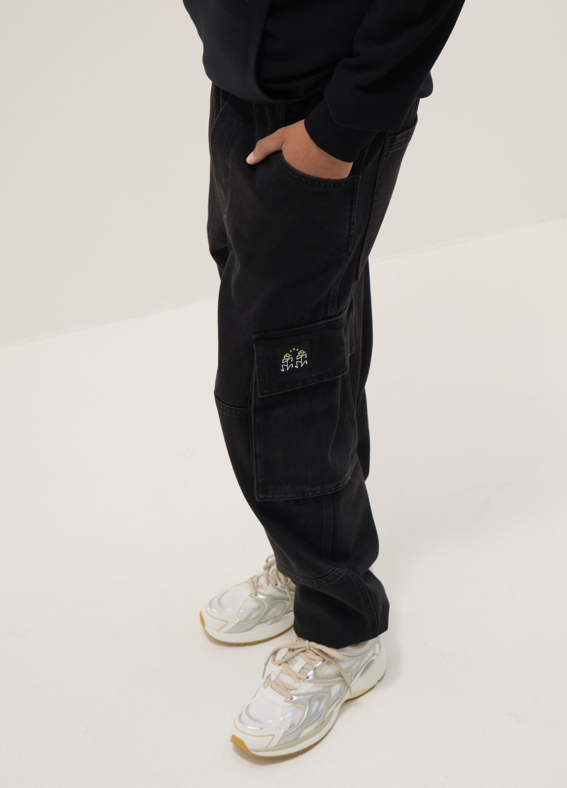 Black cotton blend jogger trousers for boys regular fit