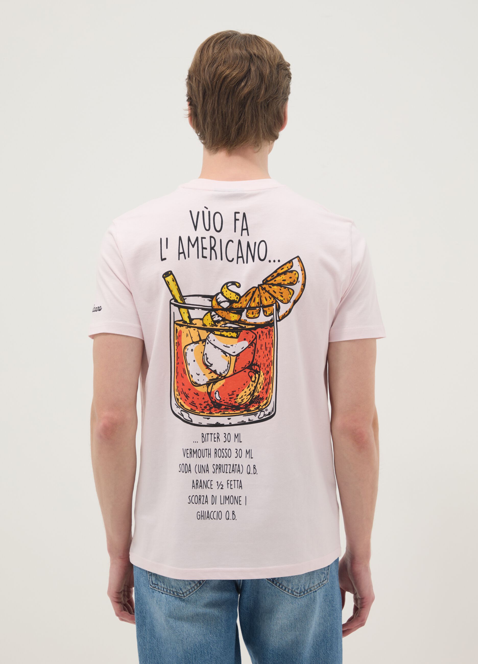 Regular fit pink pure cotton T-shirt with Americano prints