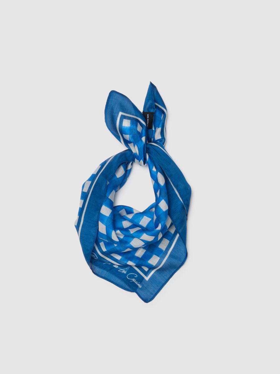 Multicolour checked modal and silk scarf_0