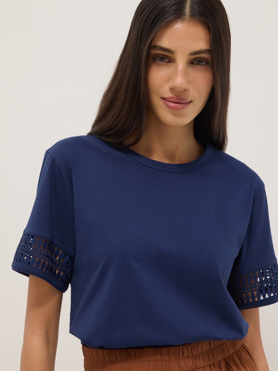 Blue short-sleeved pure cotton T-shirt_0