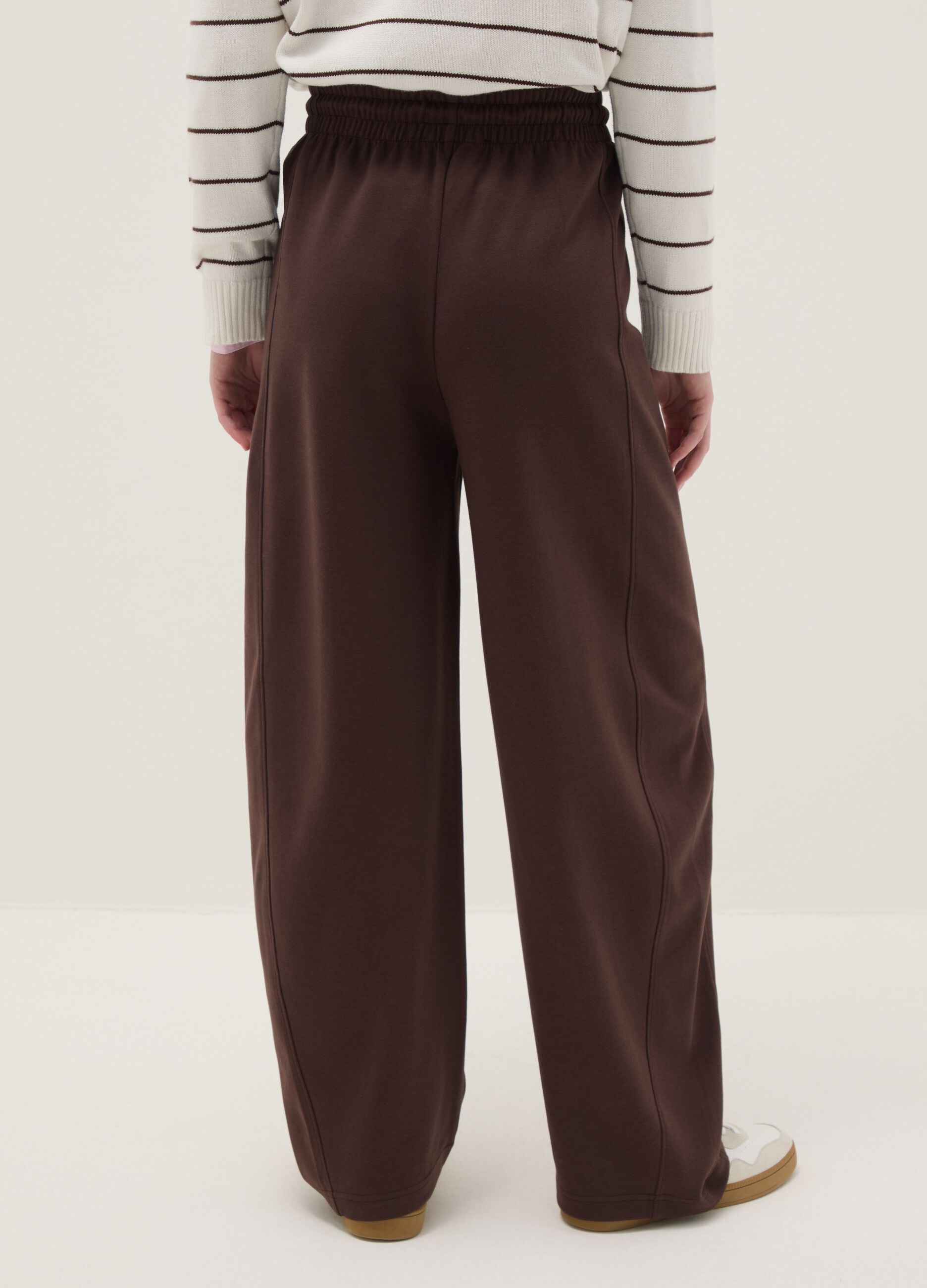 Brown Stretch Cotton Baggy Trousers