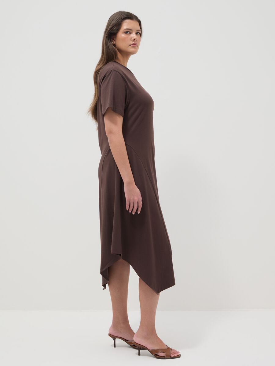 Brown regular fit stretch cotton dress_1