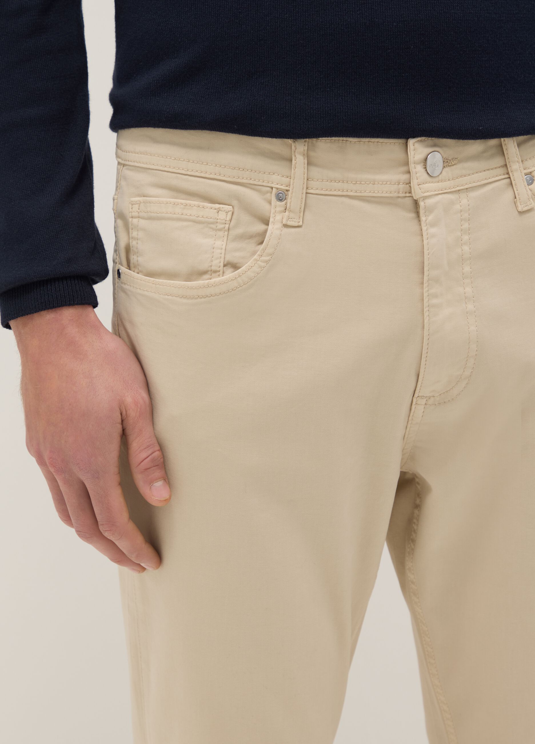 Slim Fit Beige Stretch Cotton Trousers