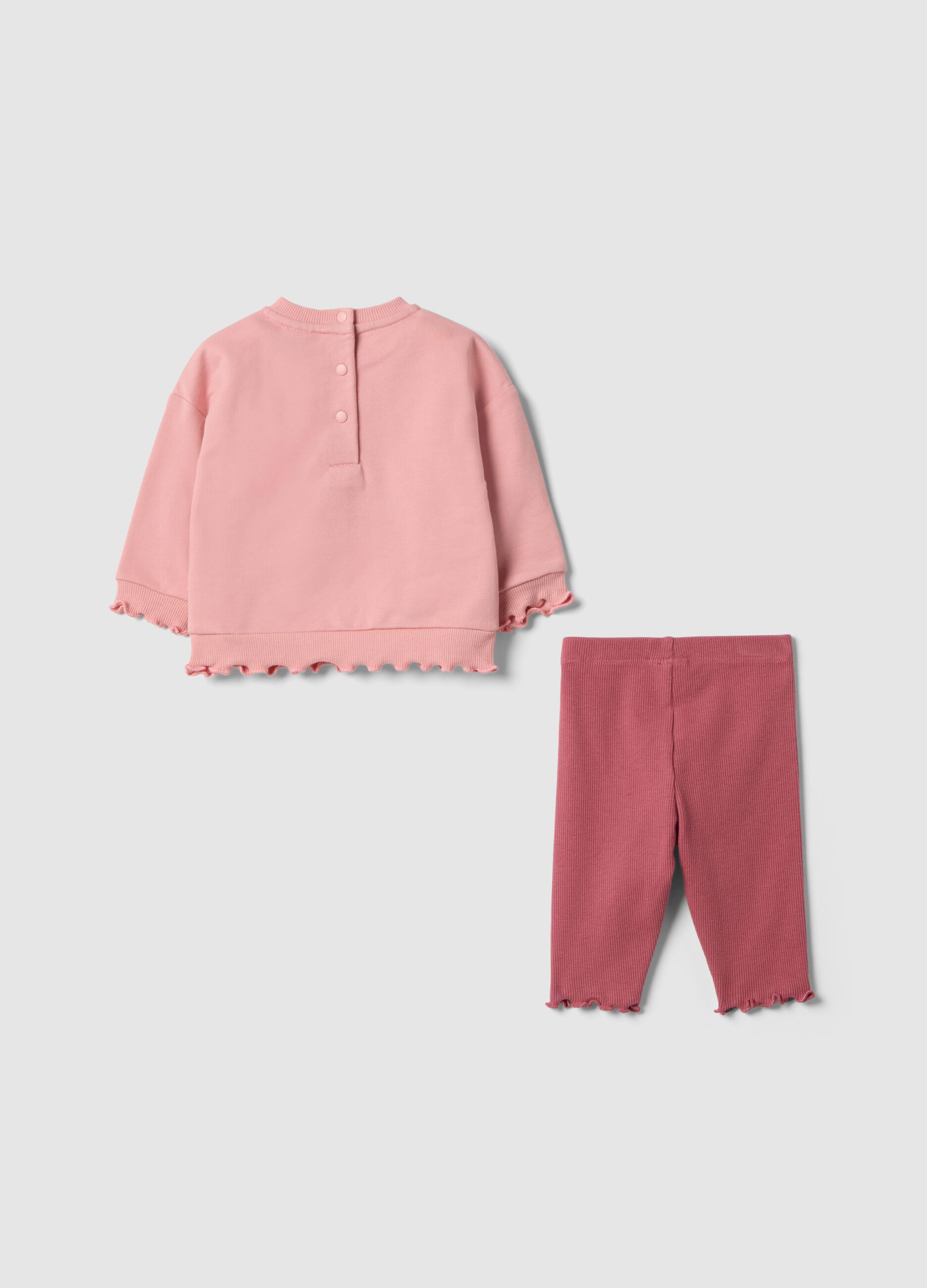 Baby Girls' pink pure cotton sweater and trousers set - Aristocats