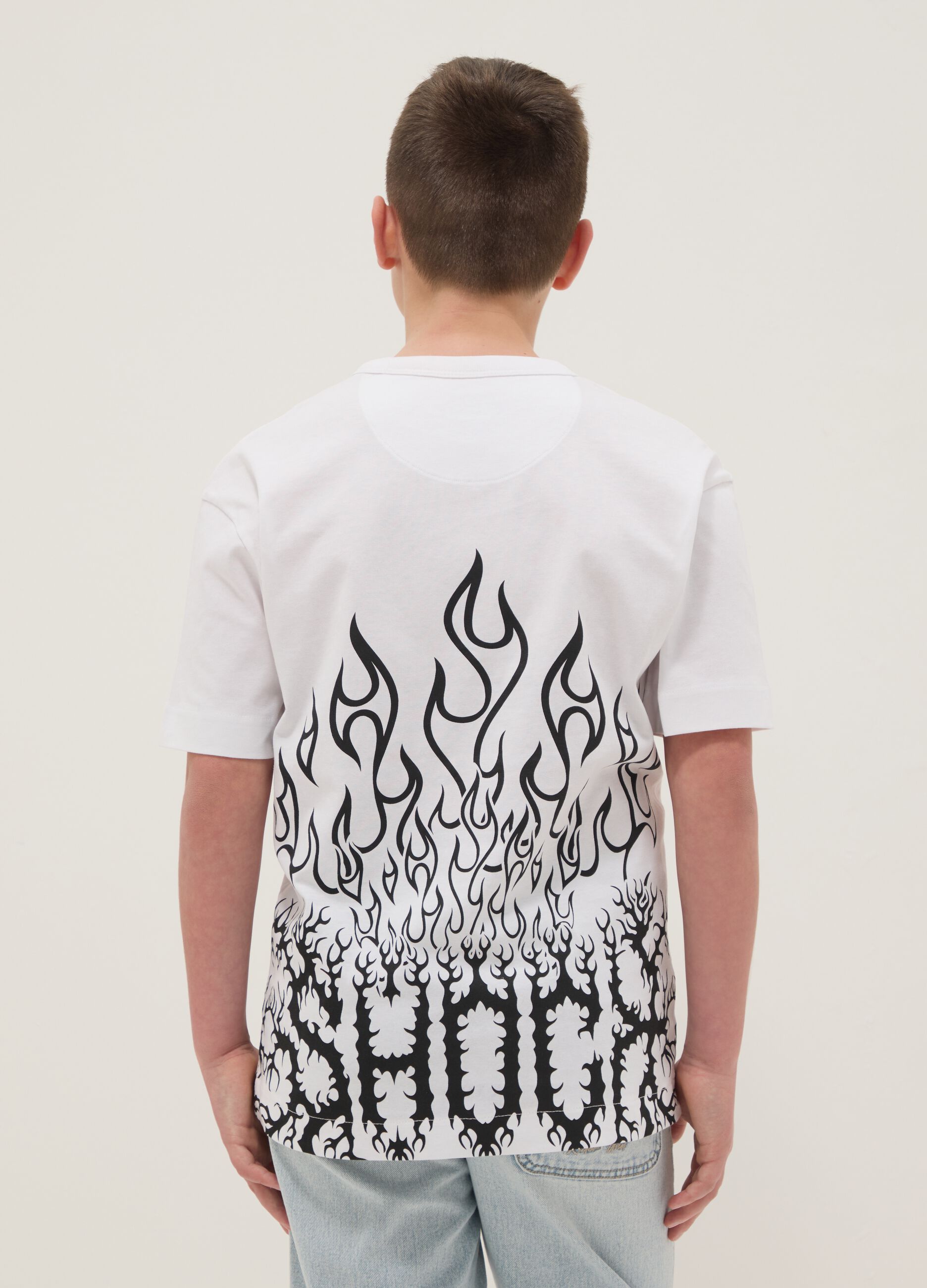 Children's white pure cotton oversized fit T-shirt with print