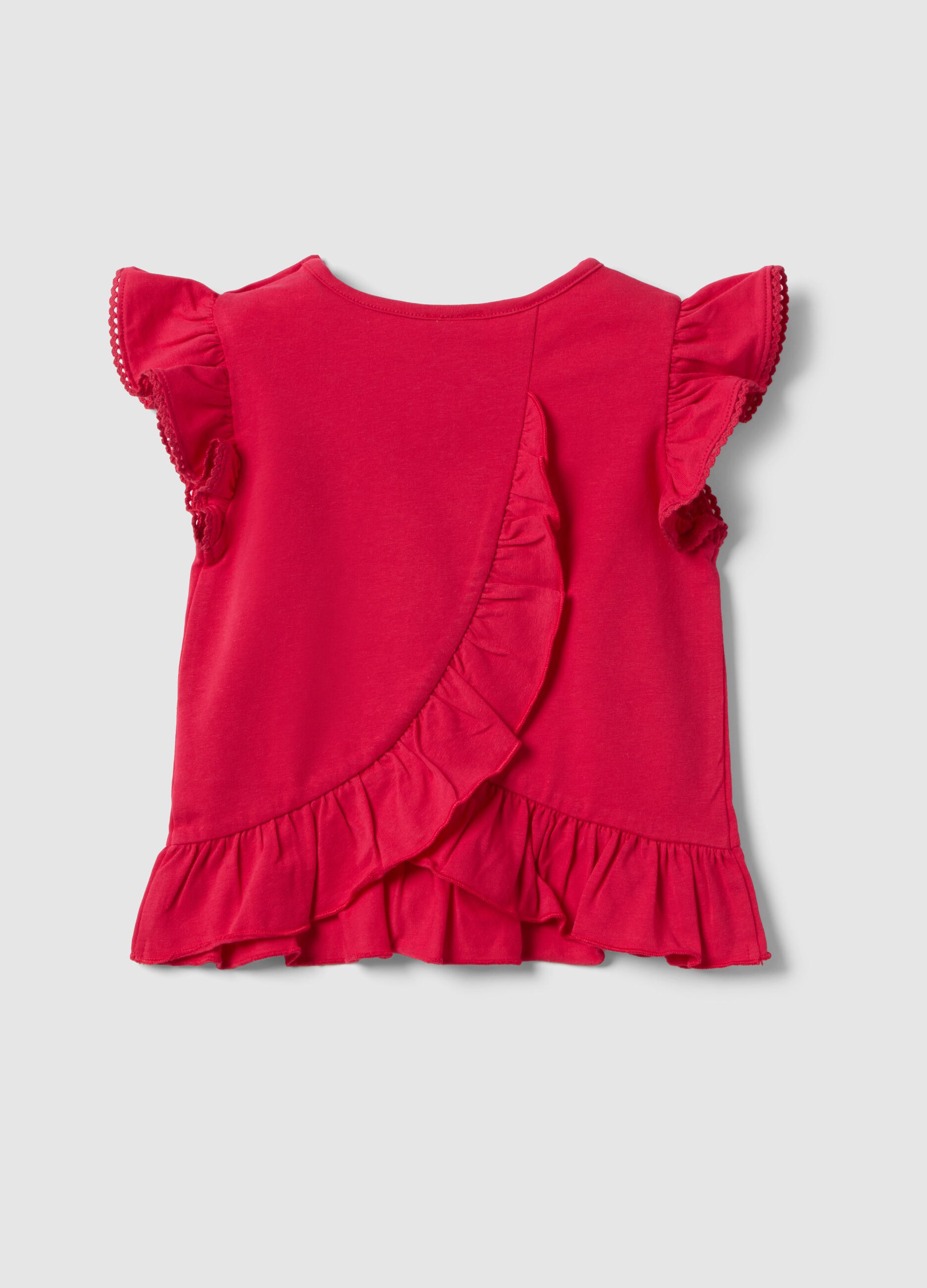 Red stretch cotton T-shirt for girls with Minnie and sequins