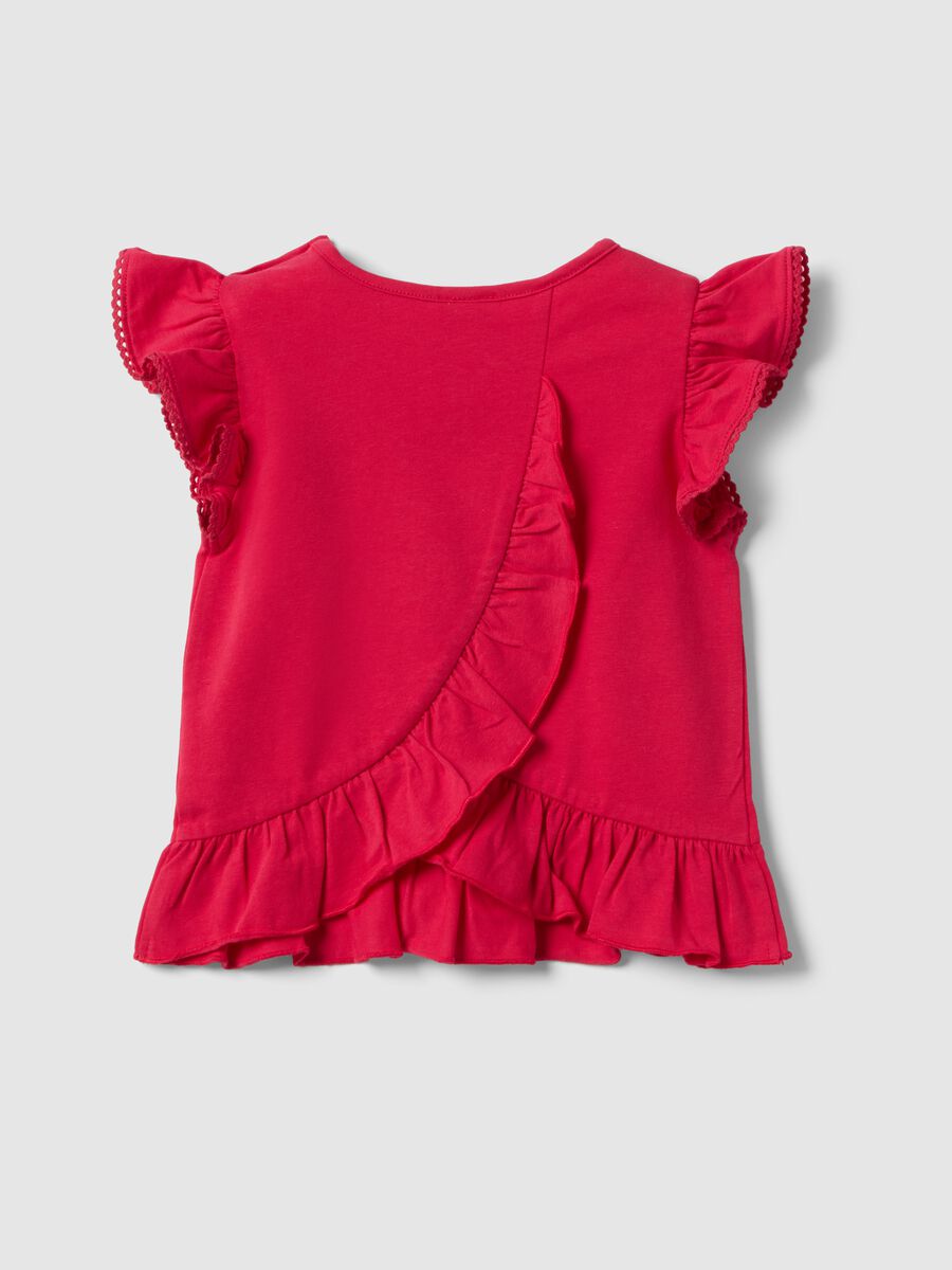Red stretch cotton T-shirt for girls with Minnie and sequins_1