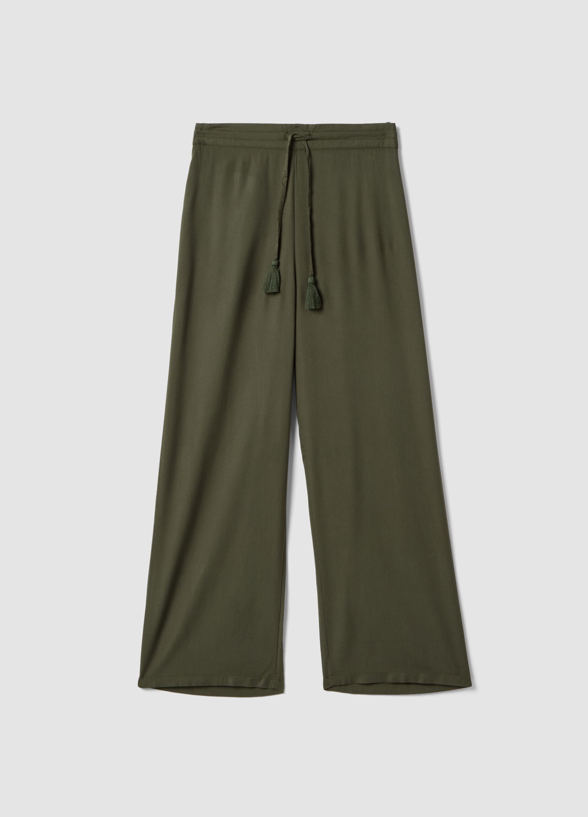 Green long pure viscose trousers