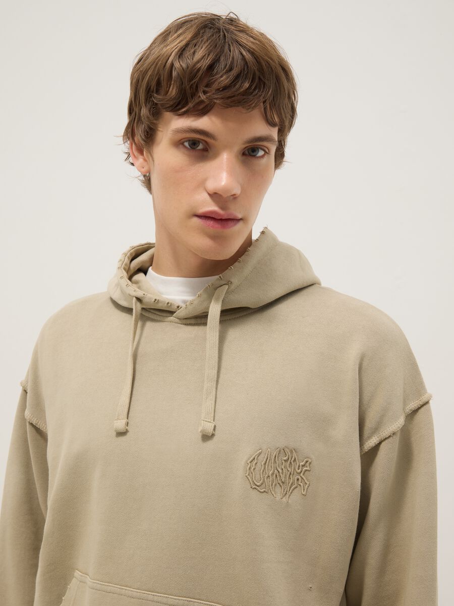 Oversized fit beige cotton blend hoodie_1