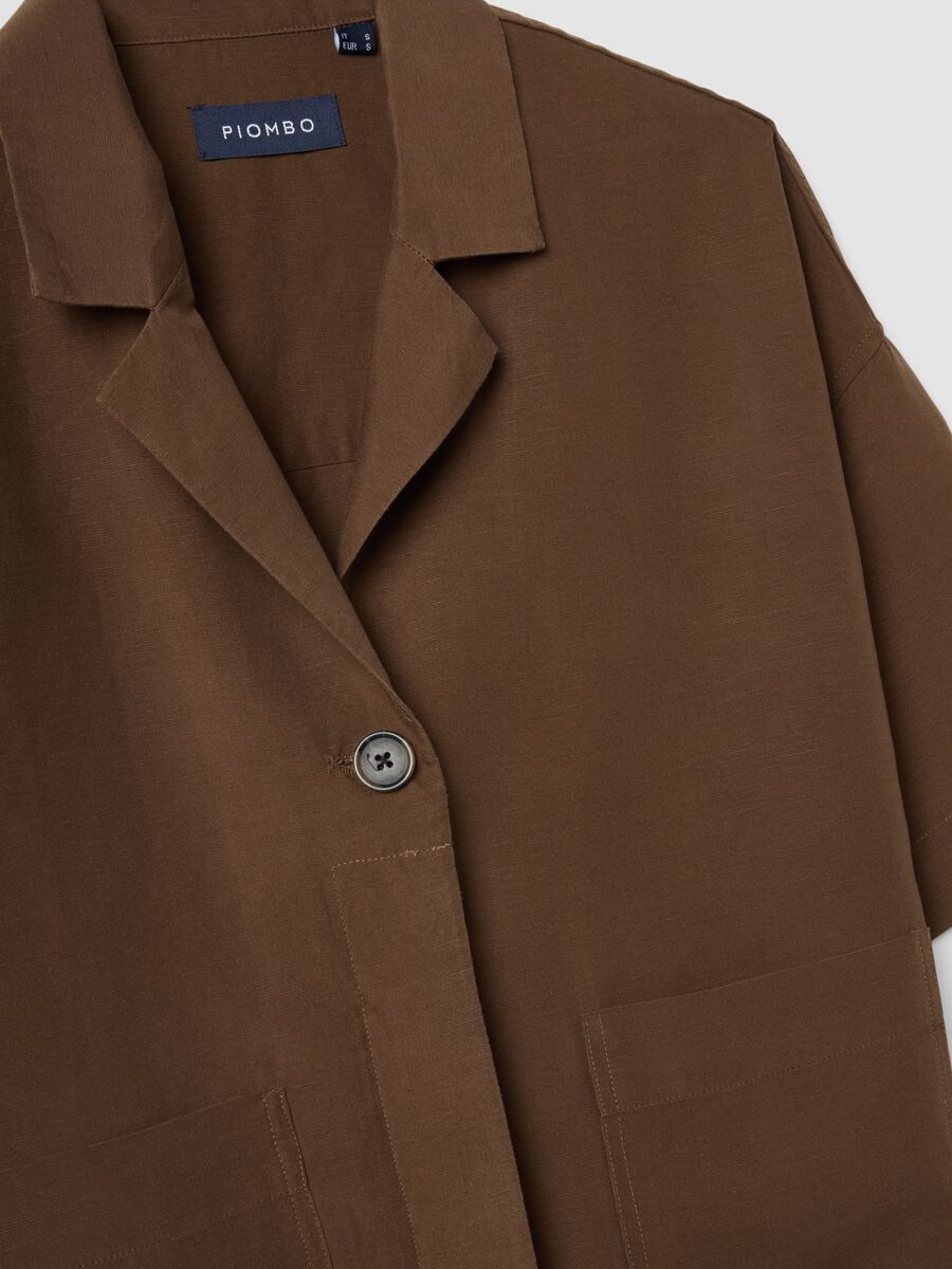 Brown Lyocell and Linen Blend Regular Fit Blazer_5