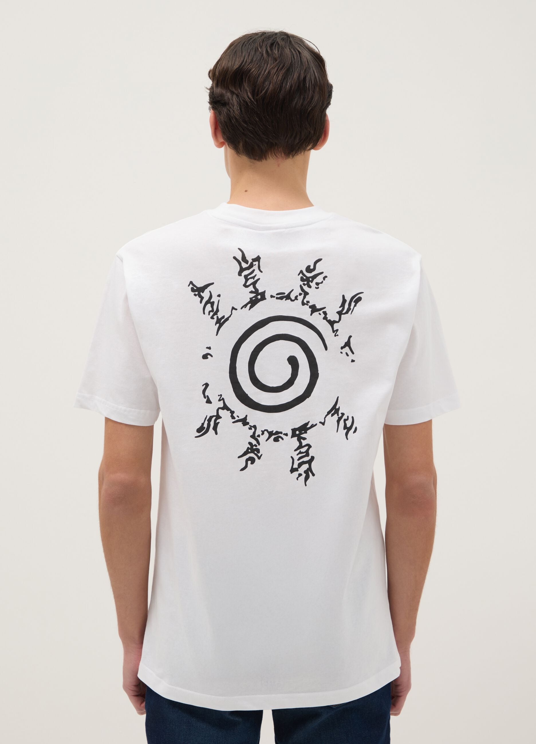 White pure cotton regular fit T-shirt with Naruto print