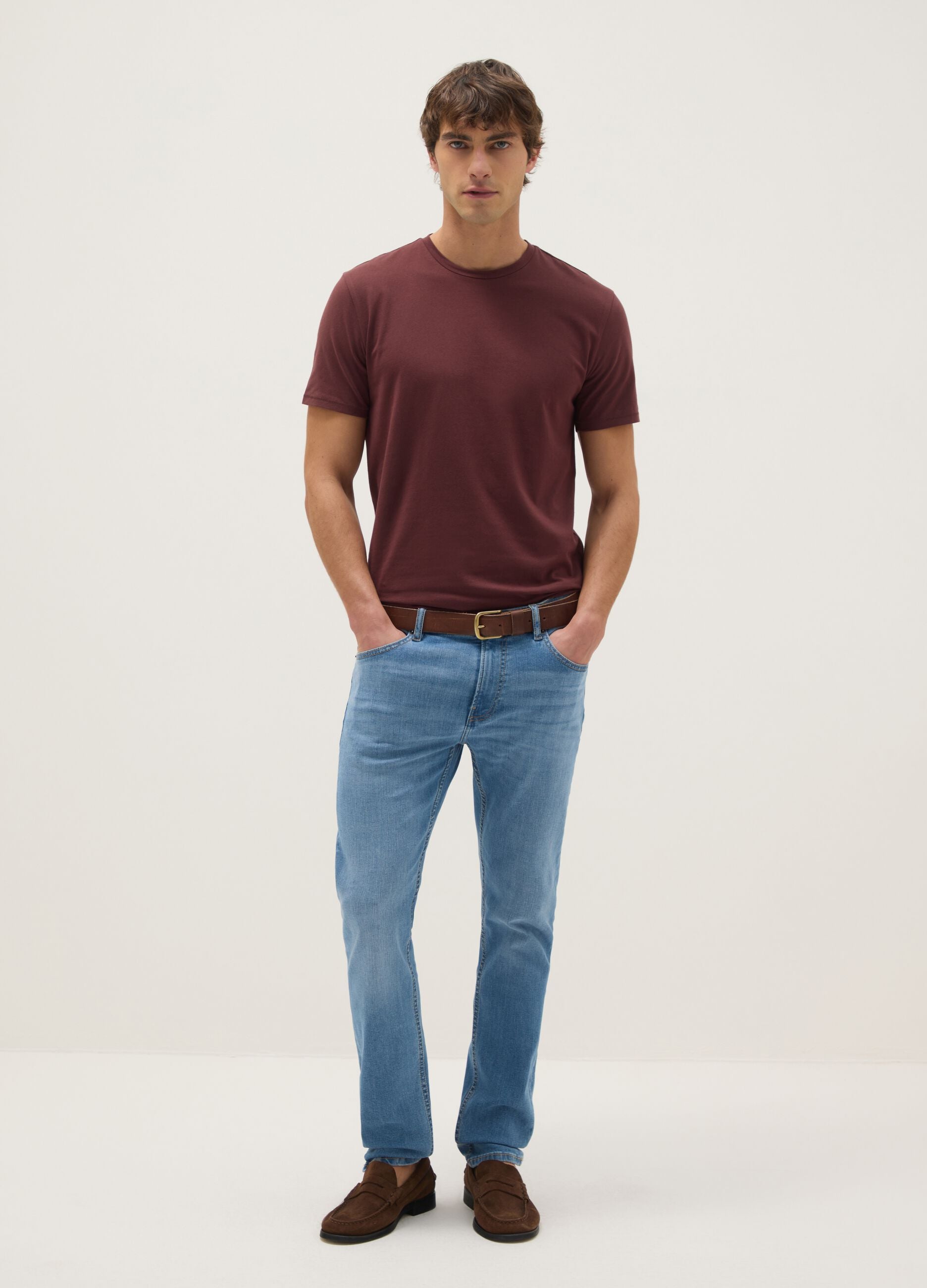 Red slim fit stretchy cotton T-shirt