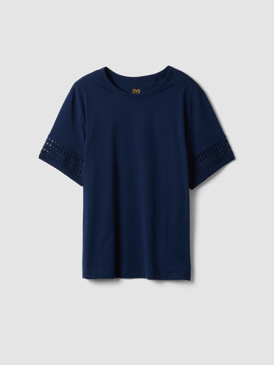 Blue short-sleeved pure cotton T-shirt_4