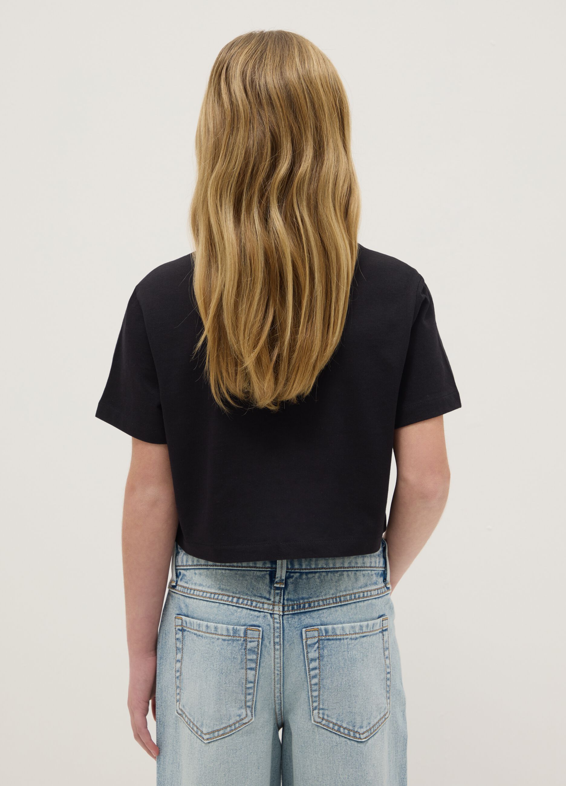Girls' black pure cotton boxy fit t-shirt