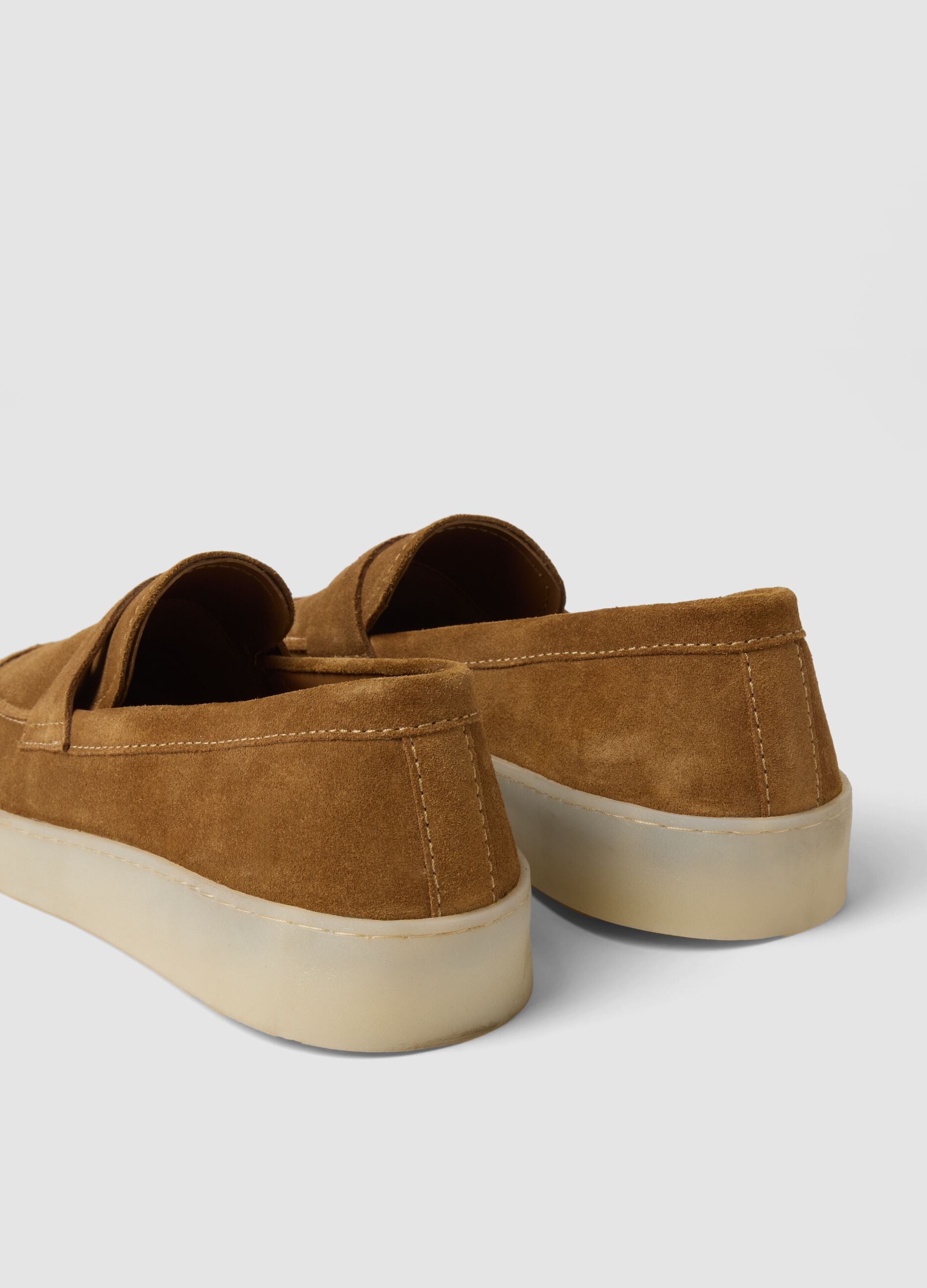 Brown genuine leather loafers with sturdy soles