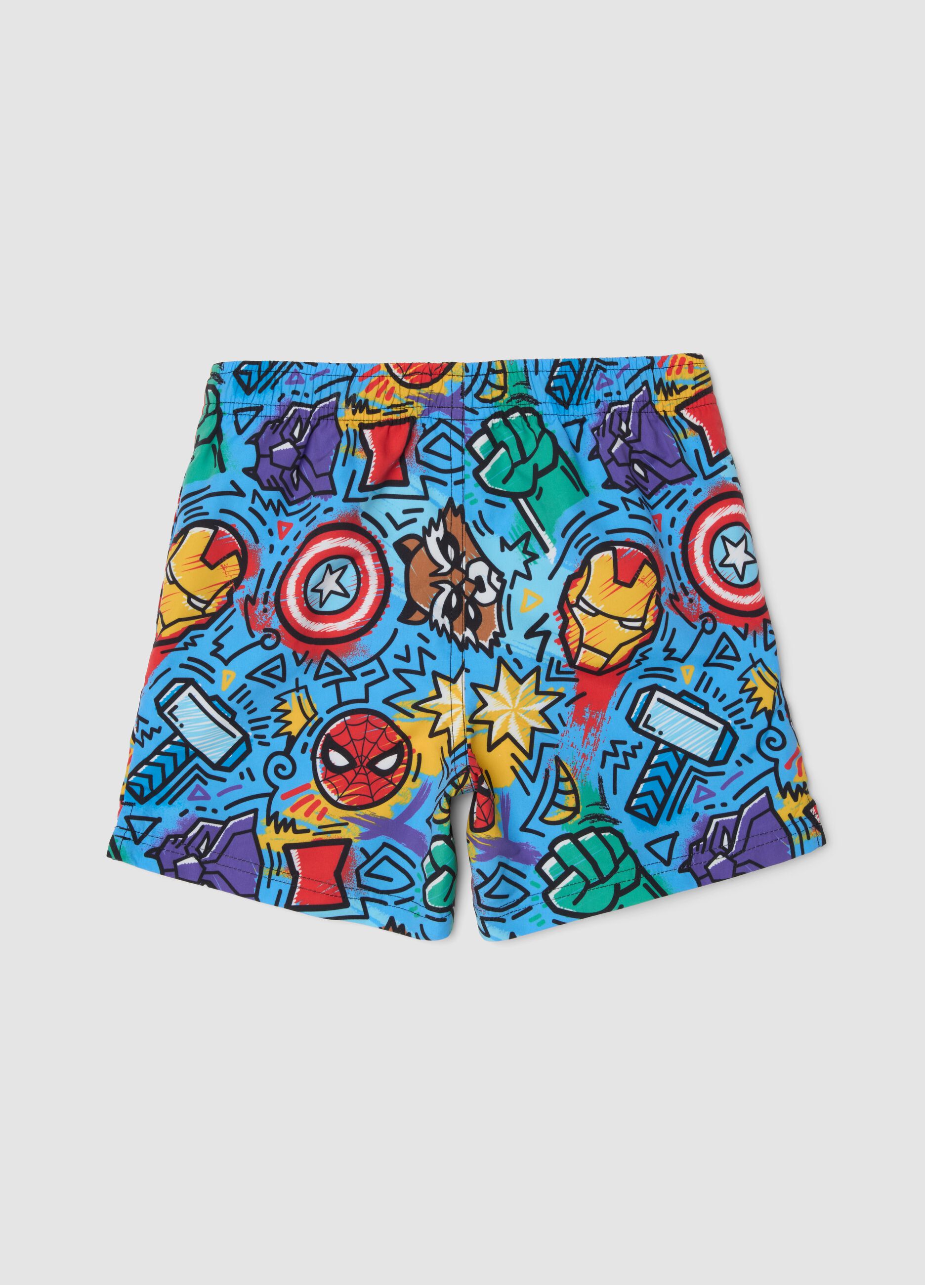Blue Avengers print swim shorts