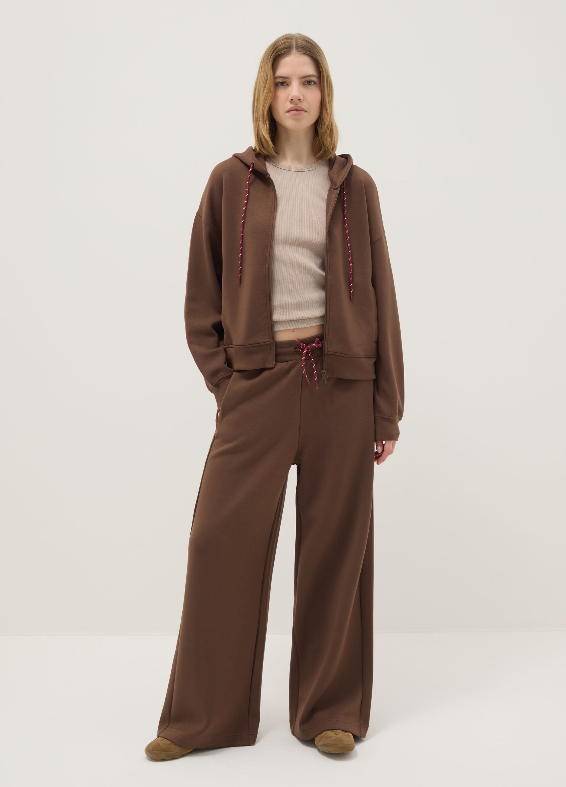 Brown wide leg trousers in stretchy modal blend