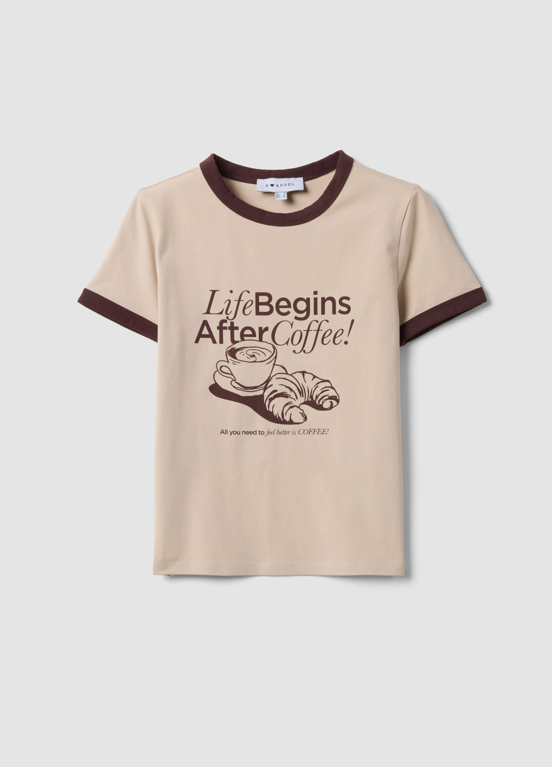 Pink cotton T-shirt with front graphic print and contrast trims