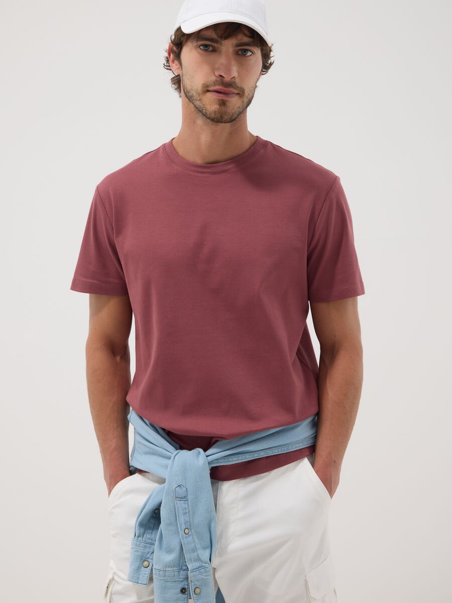 Red mercerised pure cotton slim-fit T-shirt_0