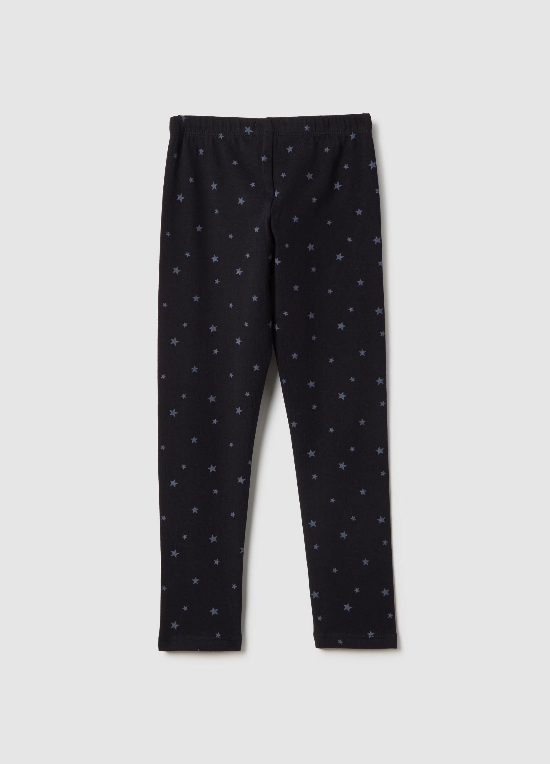 Girls' Black Stretch Cotton Skinny Fit Leggings with Stars