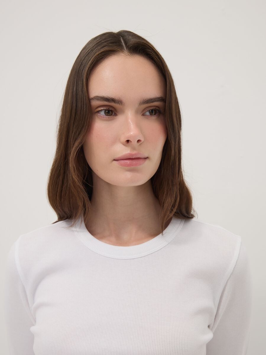 T-shirt bianca in puro cotone a maniche lunghe_1