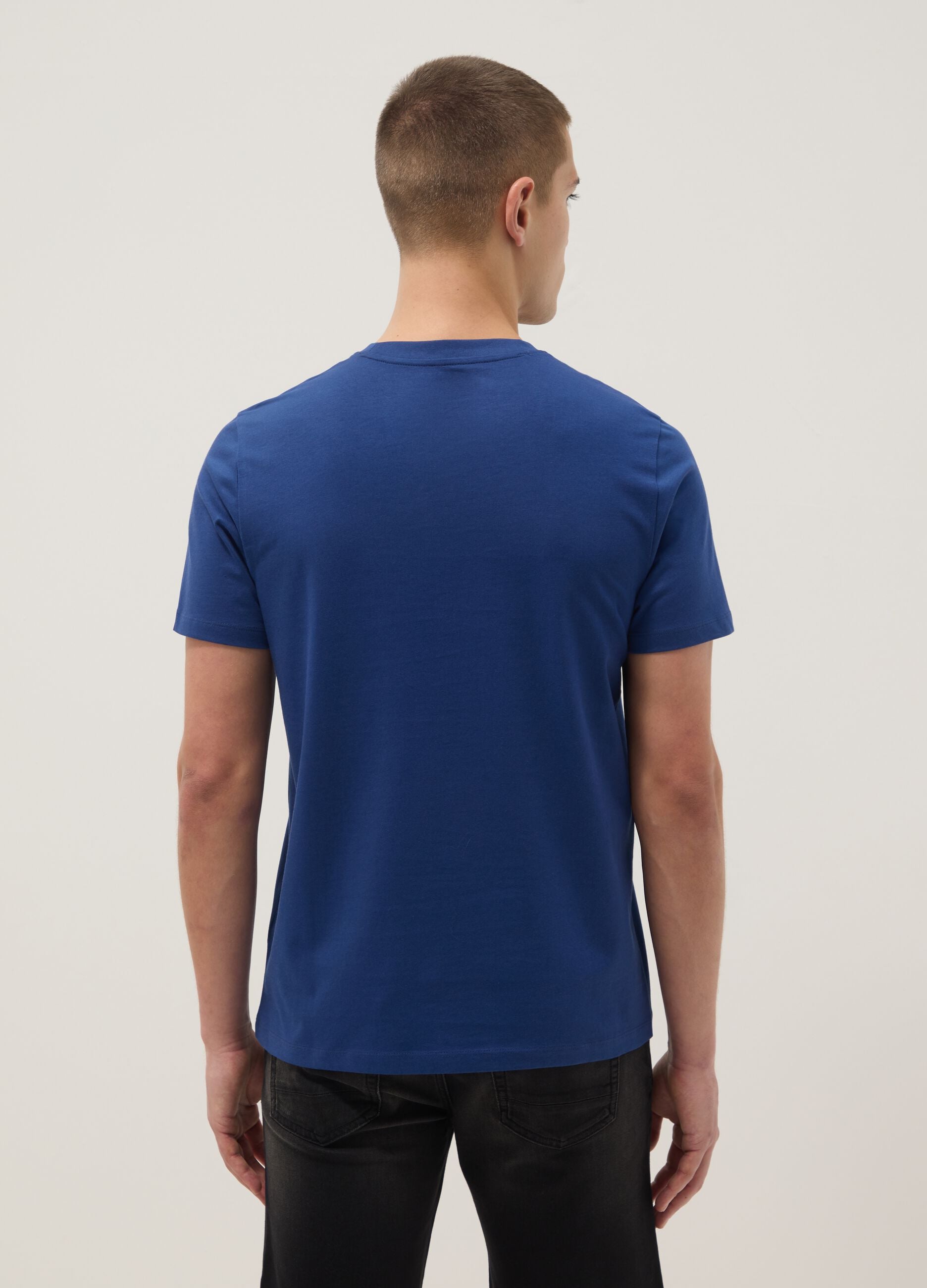 Short sleeve blue pure cotton regular fit t-shirt