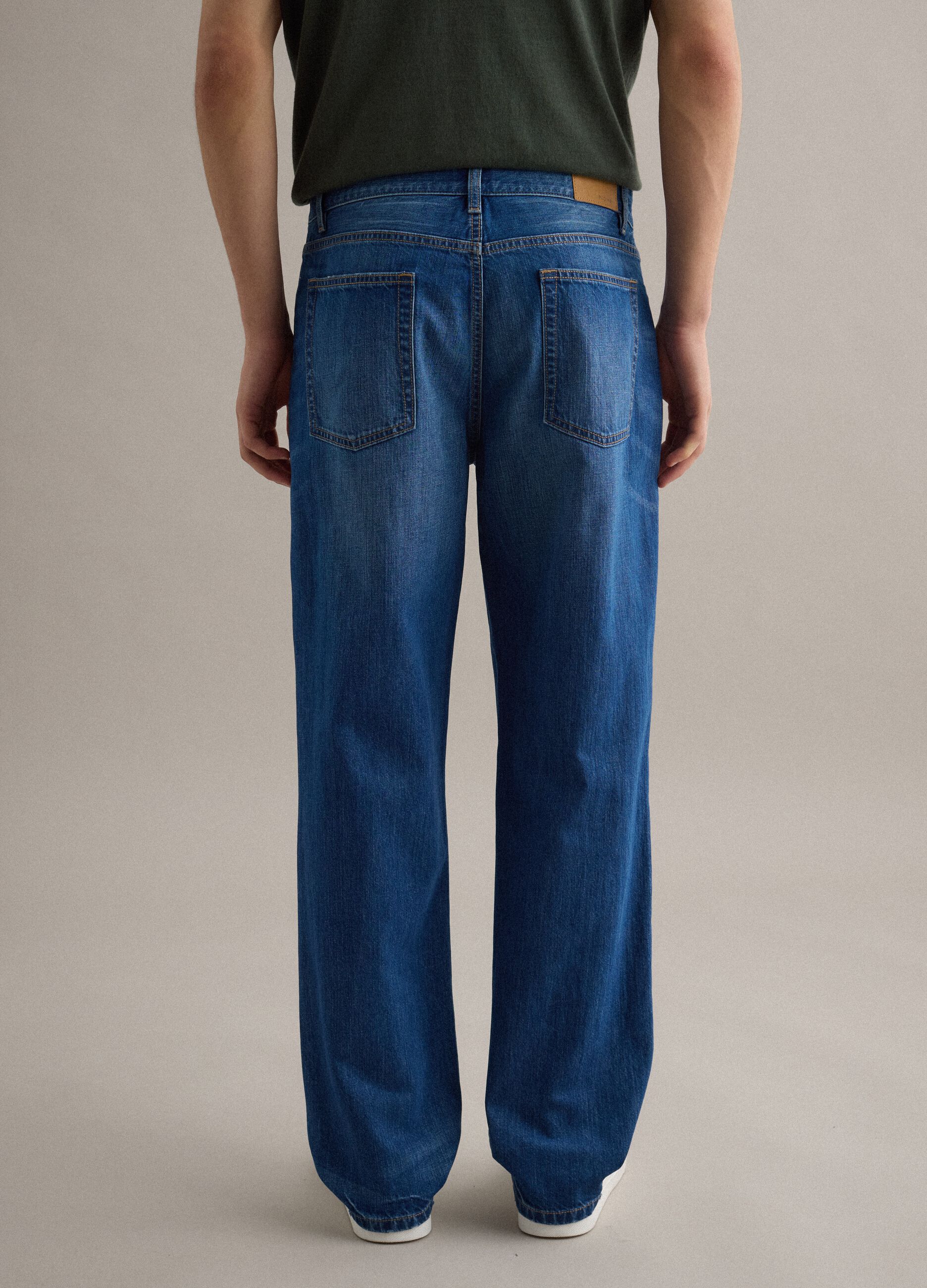 Blue cotton and linen blend denim jeans regular fit
