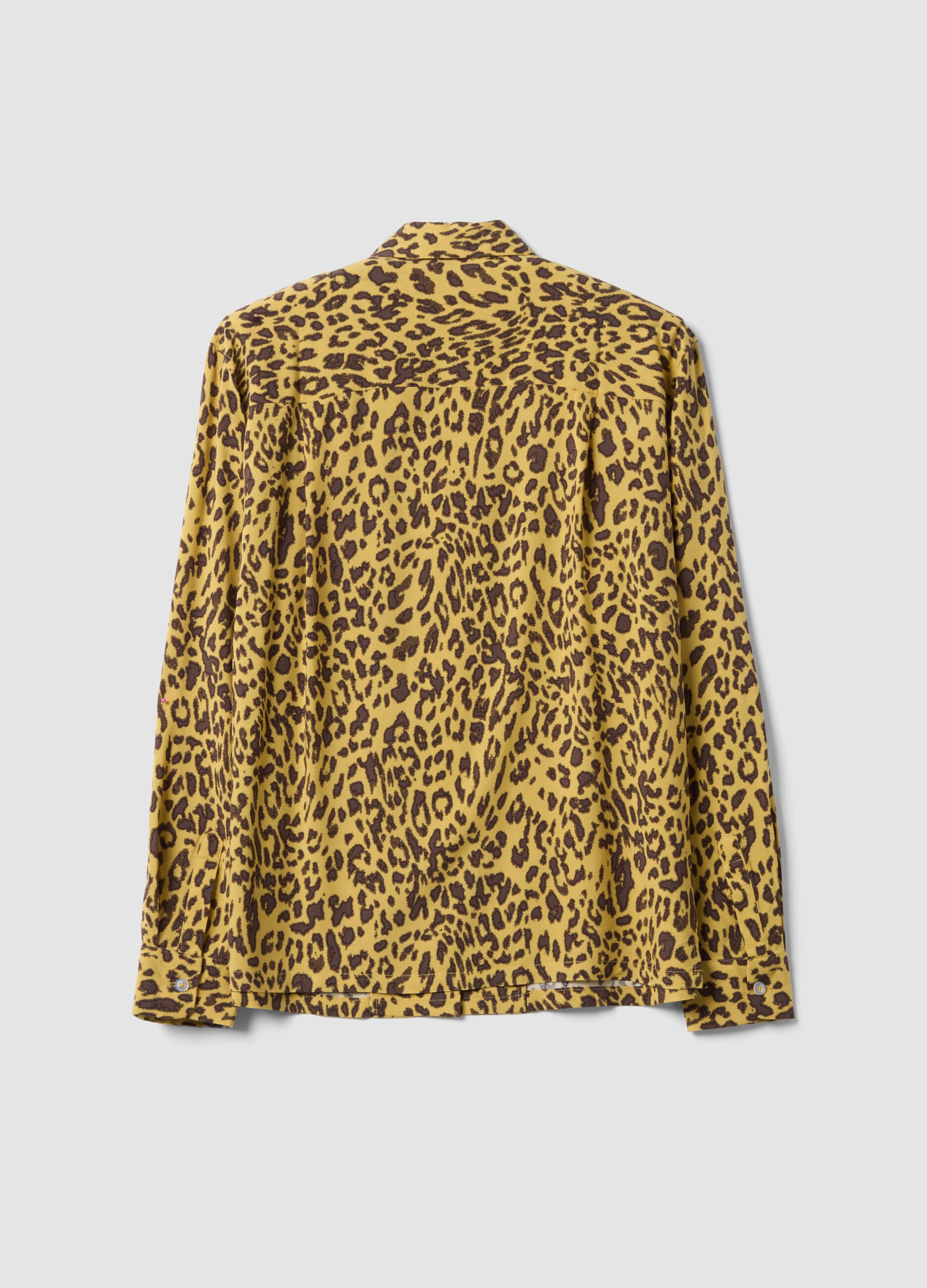 Yellow pure viscose animal-print shirt, regular fit