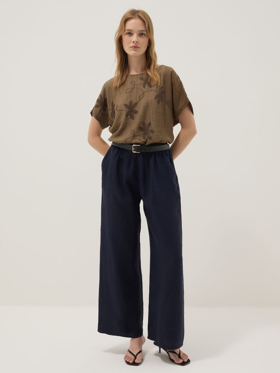 Blue pure linen palazzo trousers_0
