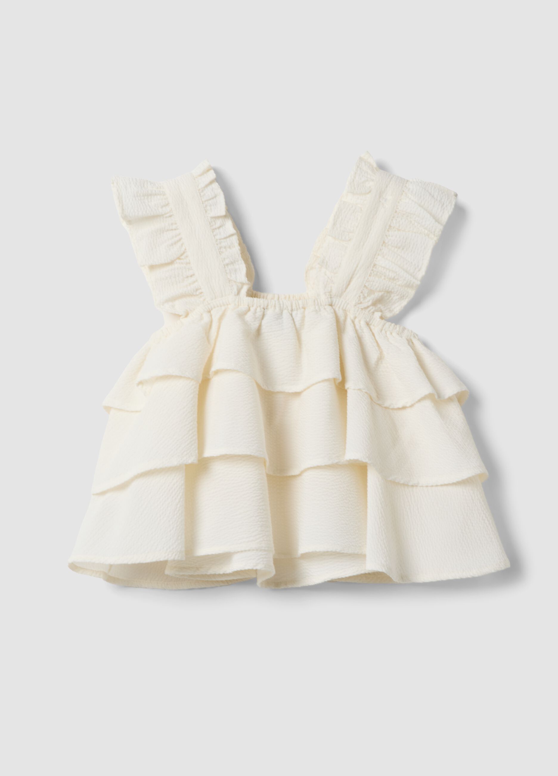 Girls' white regular fit top with ruffles