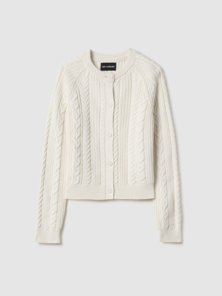 White pure cotton cardigan regular fit with interwoven design_4
