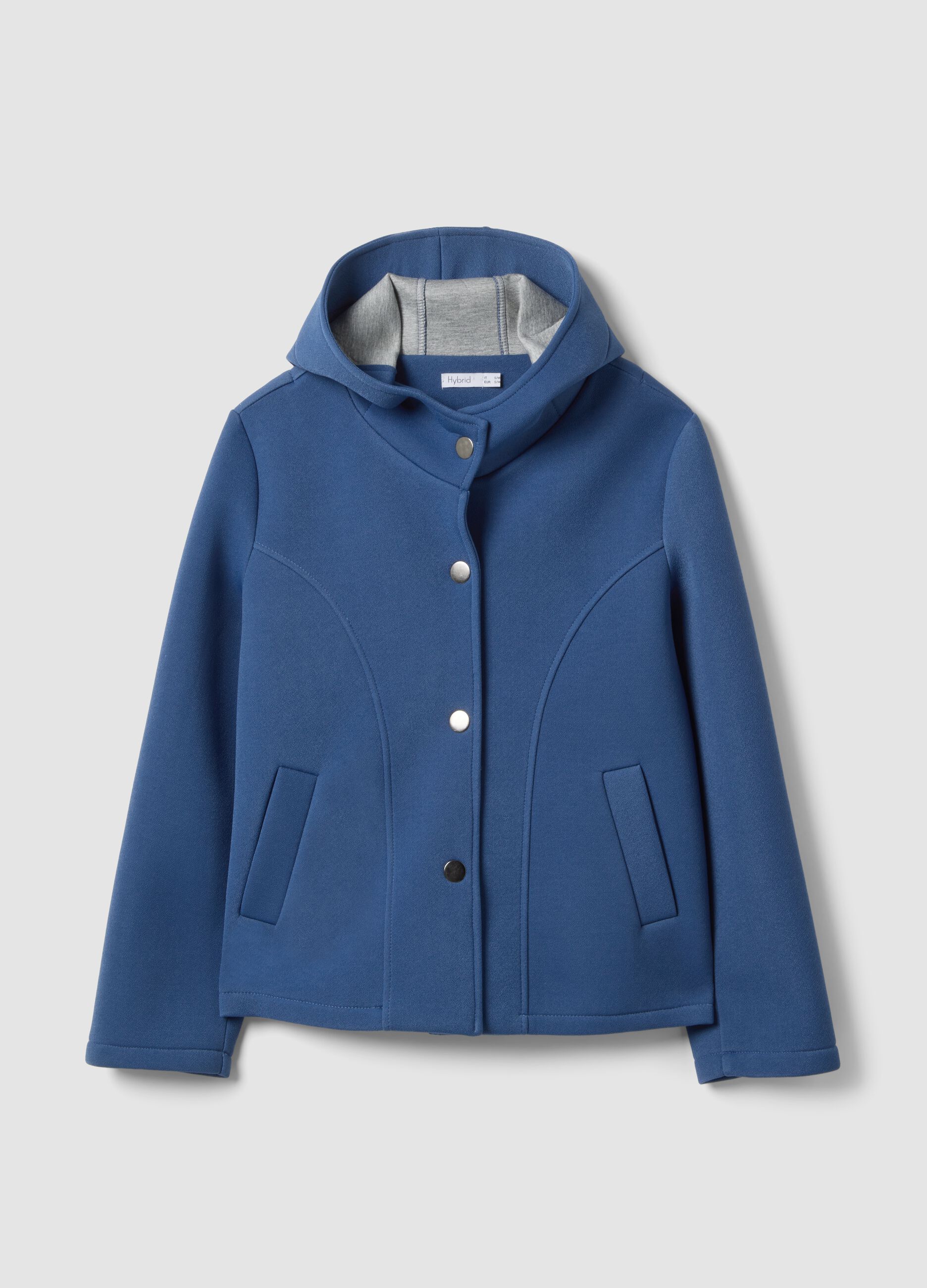 Blue regular fit jacket with hood and buttons