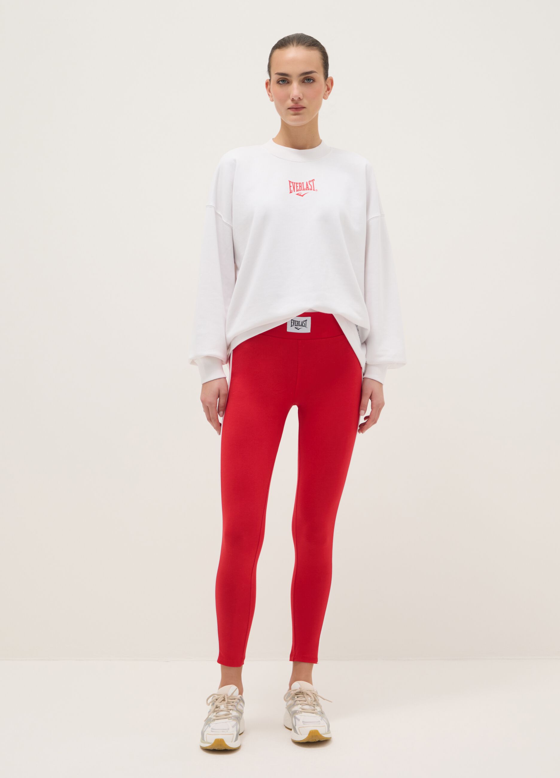 Slim Fit Red Stretch Cotton Leggings with Everlast Logo
